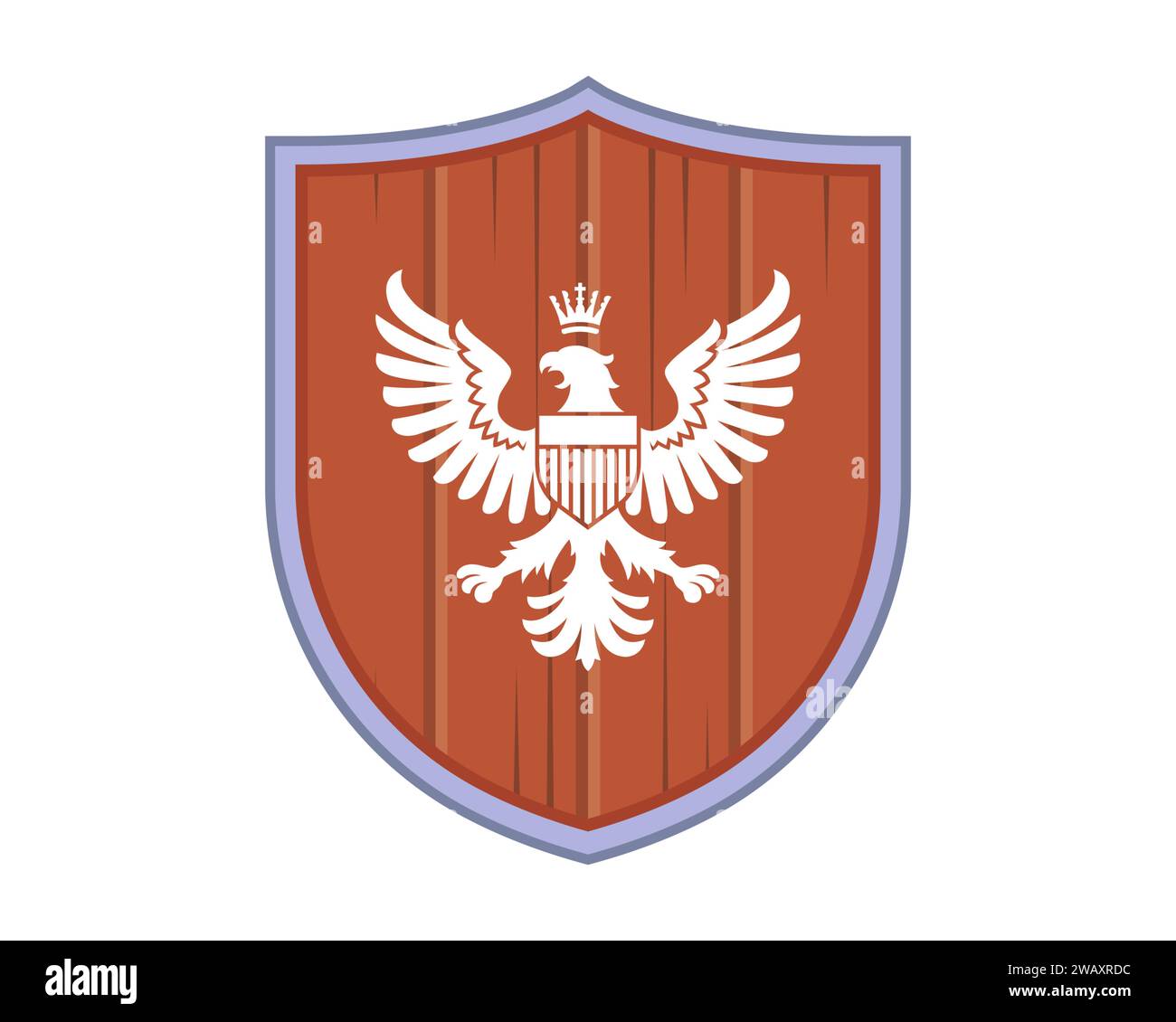 Hölzerner Militärschild mit dem Wappen eines Adlers. Illustration des flachen Vektors. Illustration des flachen Vektors. Stock Vektor