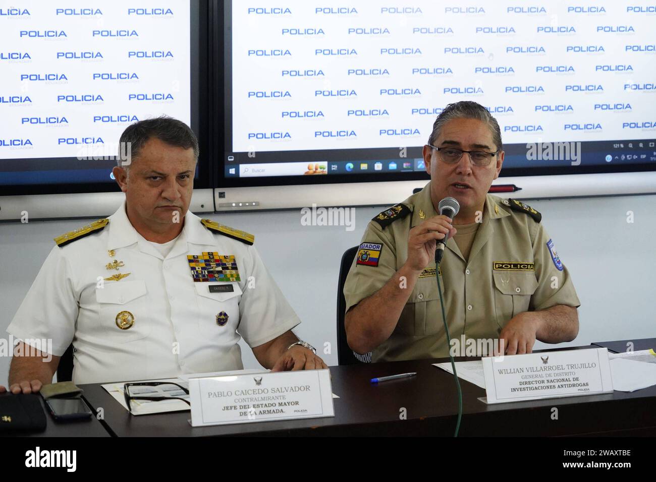 DETENCION NARCOTRAFICO GRAN FENIX 3 Quito 7 de enero 2024. Rueda de ...