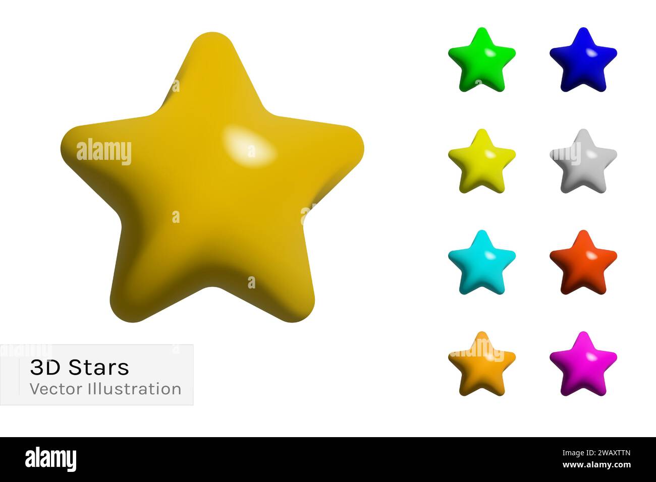 Mehrfarbige 3D-Sterne-Symbole setzen Vektor-Illustrationsdesign. Stock Vektor