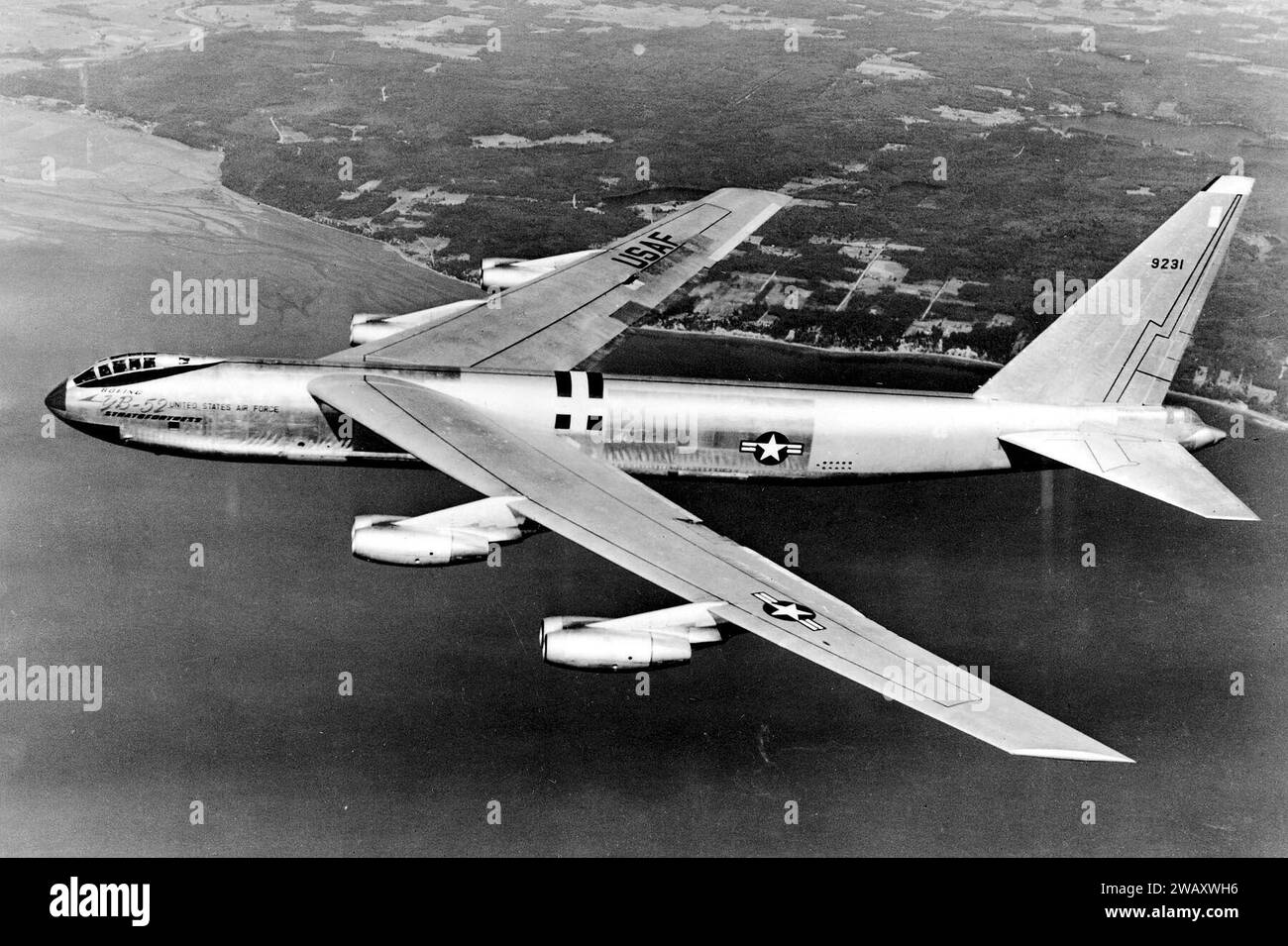 Seitenansicht des YB-52 Bombers Stockfoto