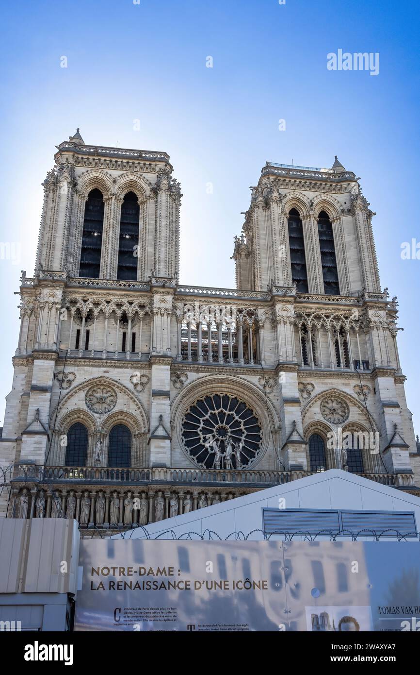 Kathedrale Notre Dame de Paris, während des Wiederaufbaus, Frankreich, Europa Stockfoto