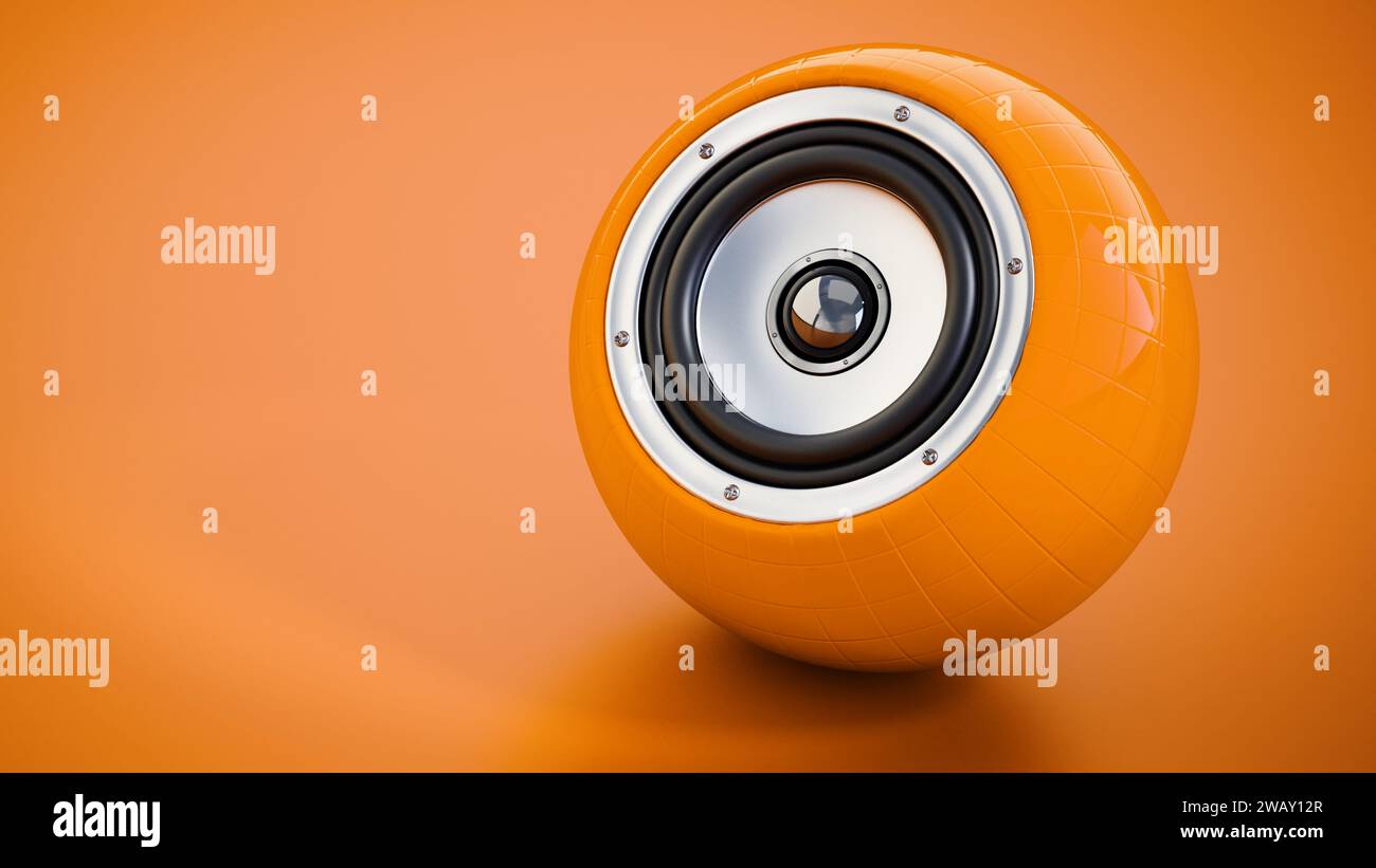 Allgemeiner intelligenter Lautsprecher, der auf rotem Hintergrund steht. 3D-Illustration. Stockfoto