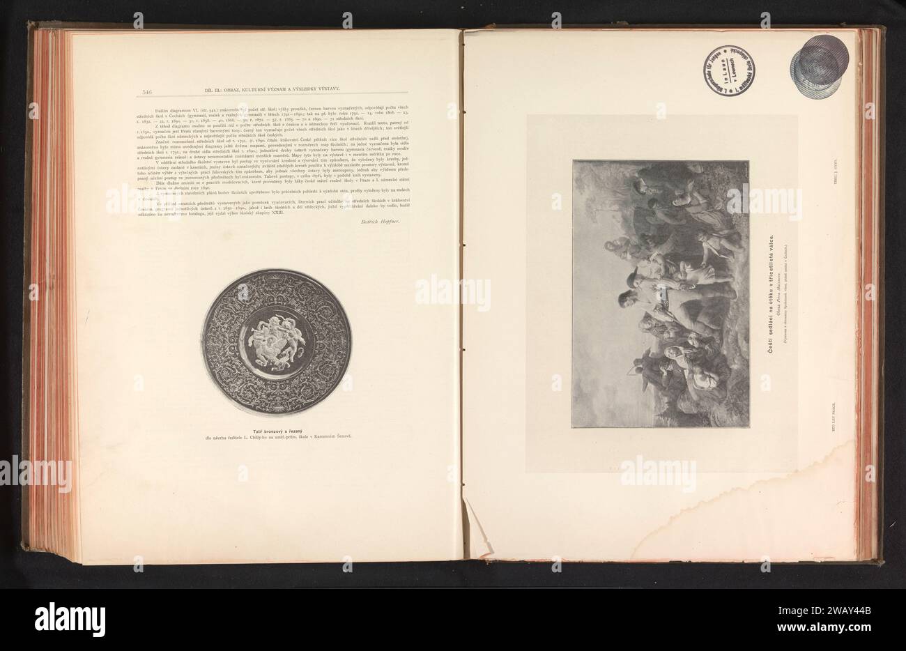 Fotoproduktion eines Gemäldes, das böhmische Bauern auf der Flucht vor dem dreißigjährigen Krieg darstellt, Anonym, nach Petr Maixner, ca. 1891 - in oder vor 1895 photomechanischer Druckausgabe Prager Papier Folgen des Krieges. Landwirte Stockfoto