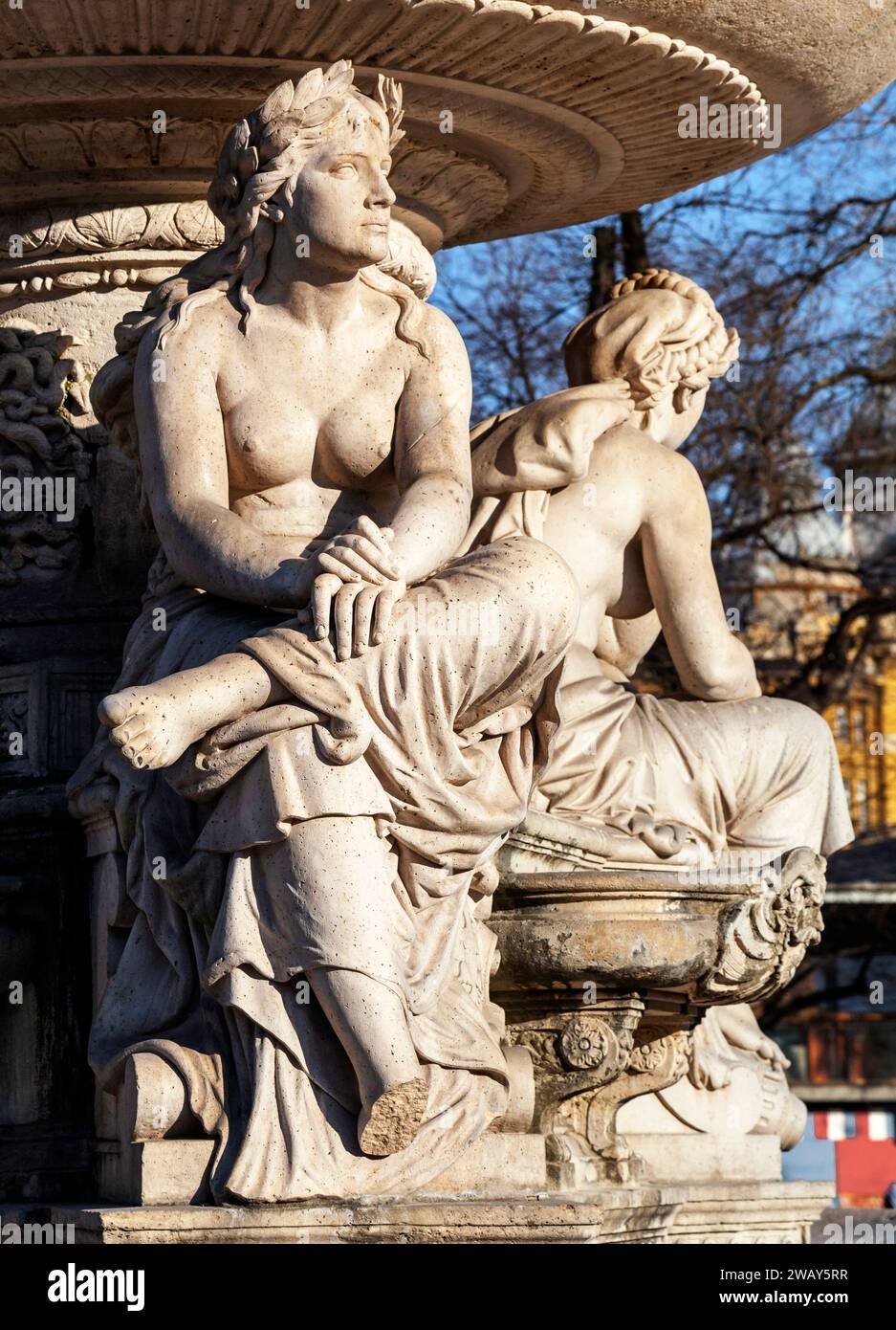Die Skulptur des Donaubrunnens in Budapest. Die weibliche Figur symbolisiert den Fluss Sava Stockfoto
