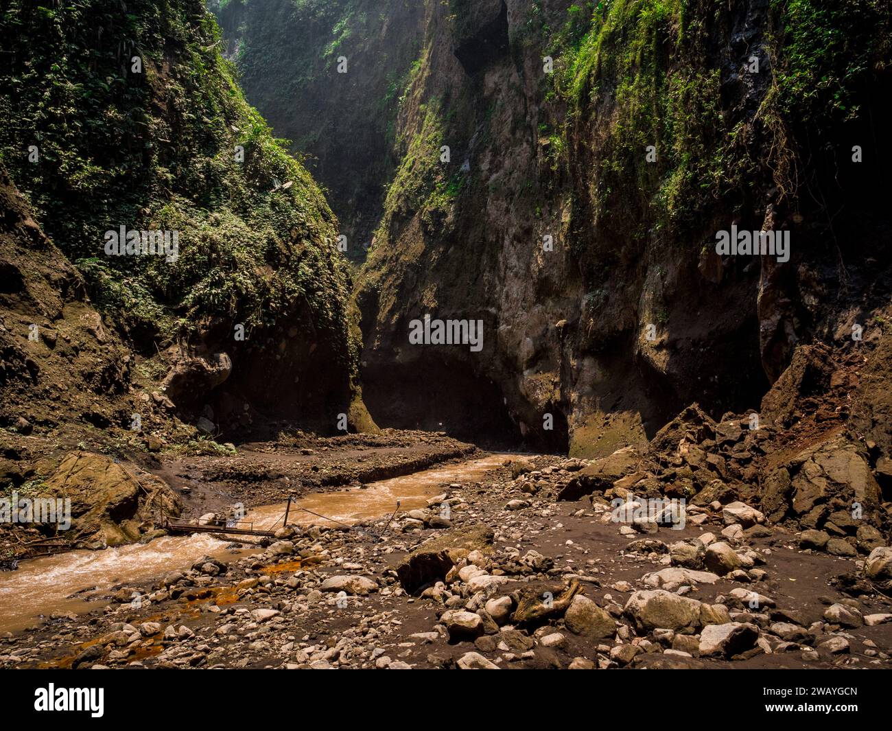 Tal, das zum Tumpak Sewu Wasserfall führt Stockfoto