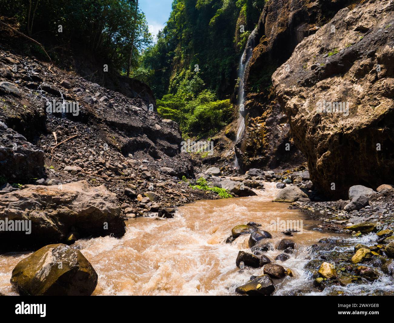 Tal, das zum Tumpak Sewu Wasserfall führt Stockfoto