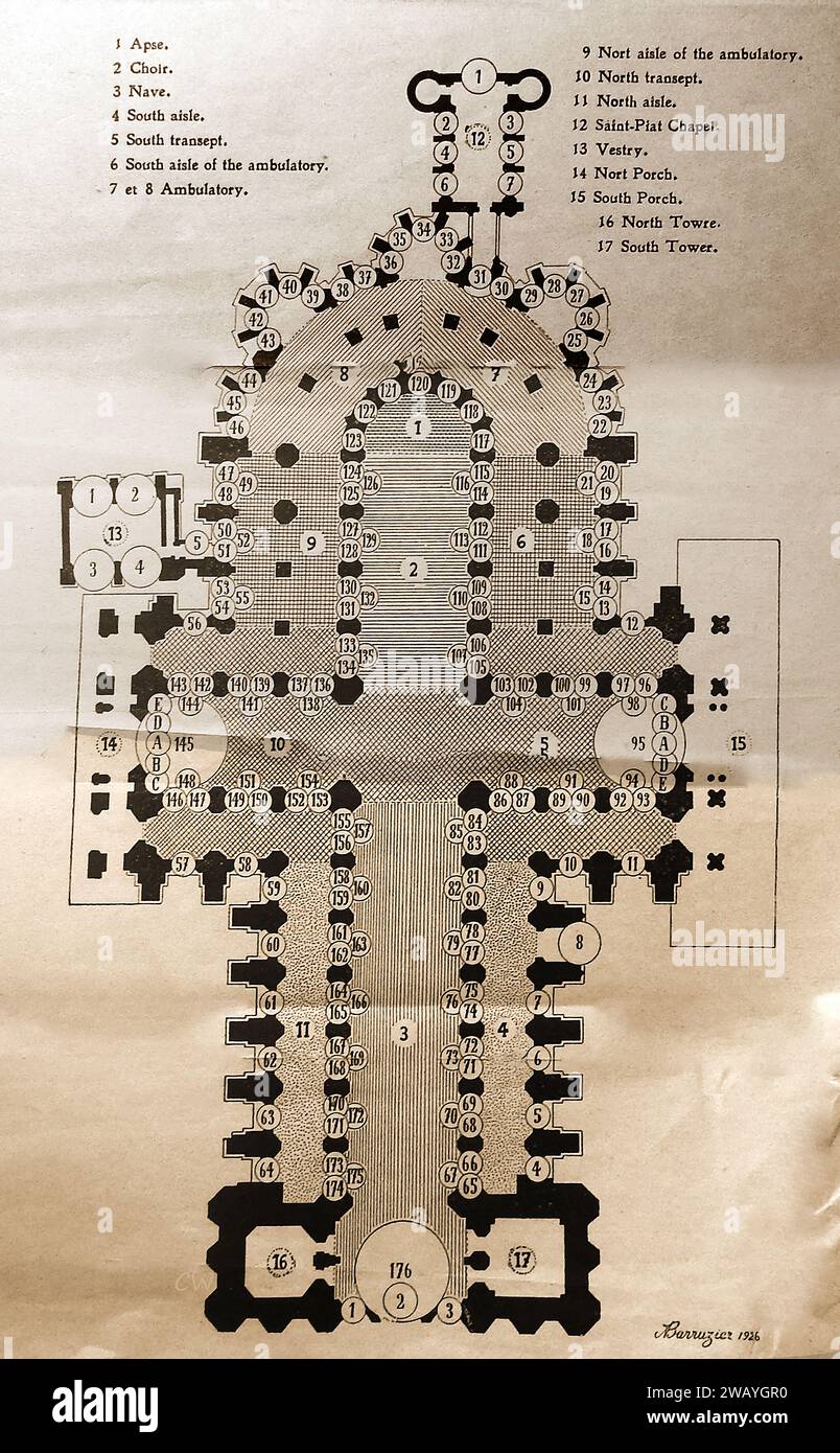 Kathedrale von Chartres, Ein Grundriss von 1926. Cathédrale de Chartres, UN Plan de Masse de 1926. Stockfoto