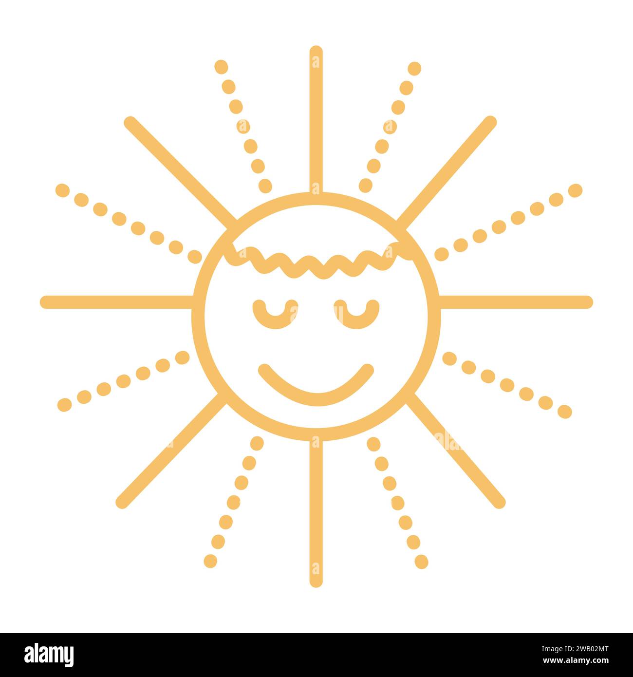 Gelbe Sonnenvektorlinie Symbol, Farbzeichen der Sommersaison Stock Vektor