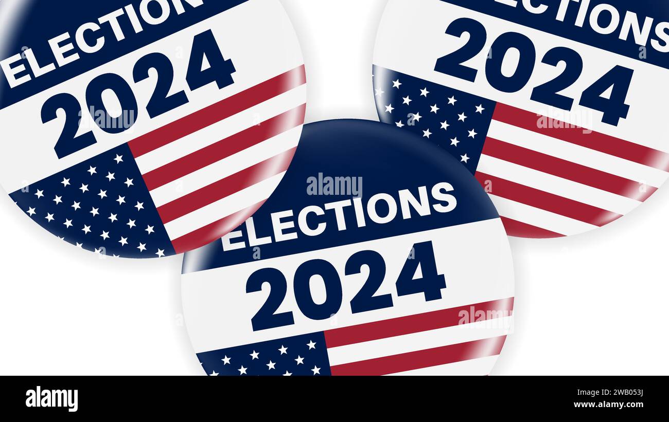 2024 Abzeichen oder Pin für die Präsidentschaftswahl. US, USA, amerikanische Wahl, Wahlzeichen. Stock Vektor