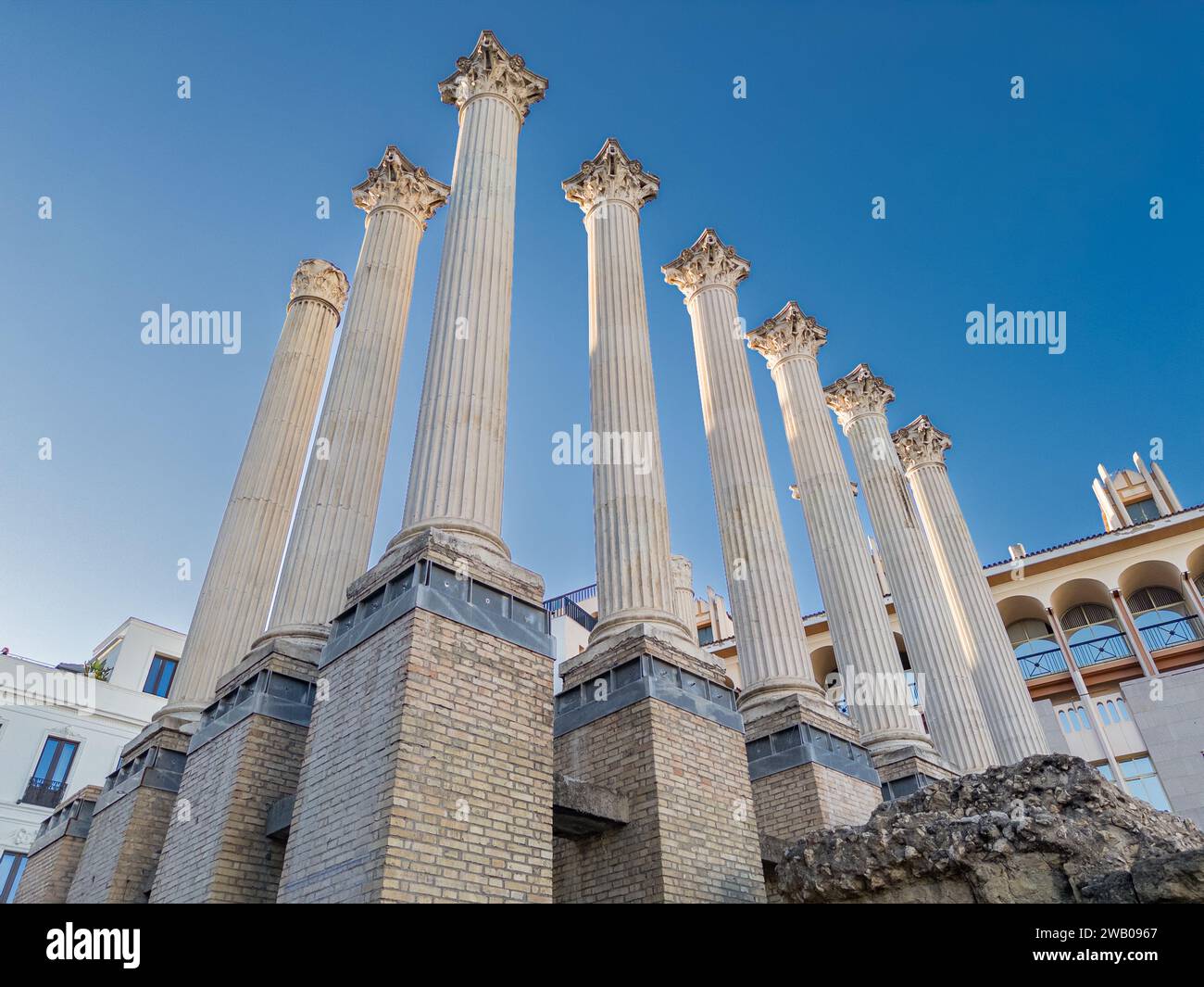 Ruinen eines römischen Tempels aus dem ersten Jahrhundert in der Stadt Cordoba Spanien Stockfoto