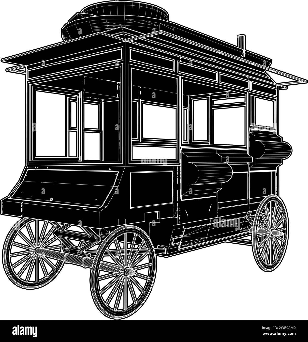 Antike Popcorn Wagon Vektor. Abbildung Isoliert Auf Weißem Hintergrund. Eine Vektor-Illustration der Food Trucks. Stock Vektor