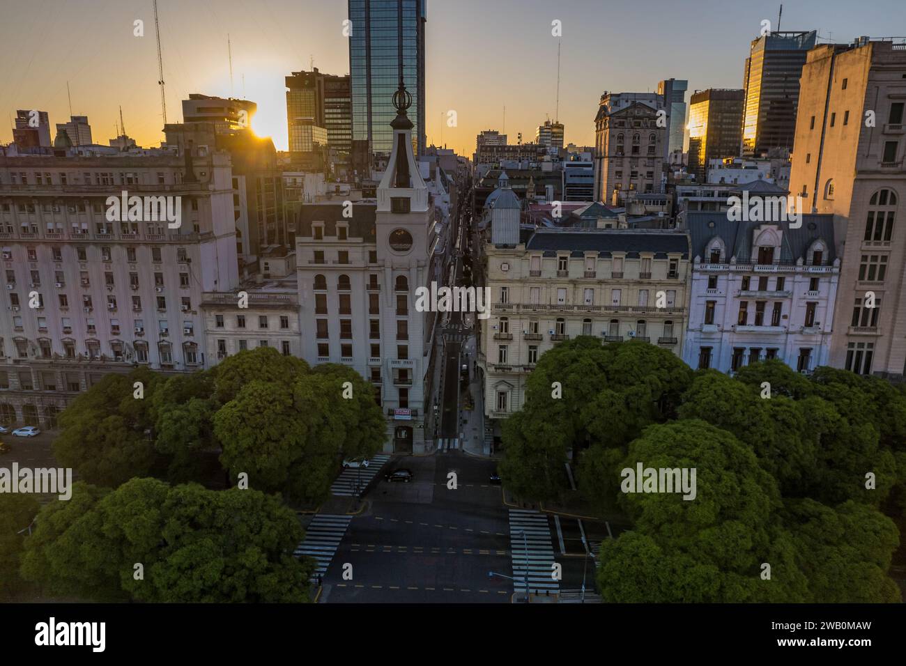 Wunderschöne Luftaufnahmen der Plaza de Mayo, des Casa Rosada Presidents House, des Kirchner Cultural Centre in Puerto Madero. Buenos Aires, Argentinien Stockfoto