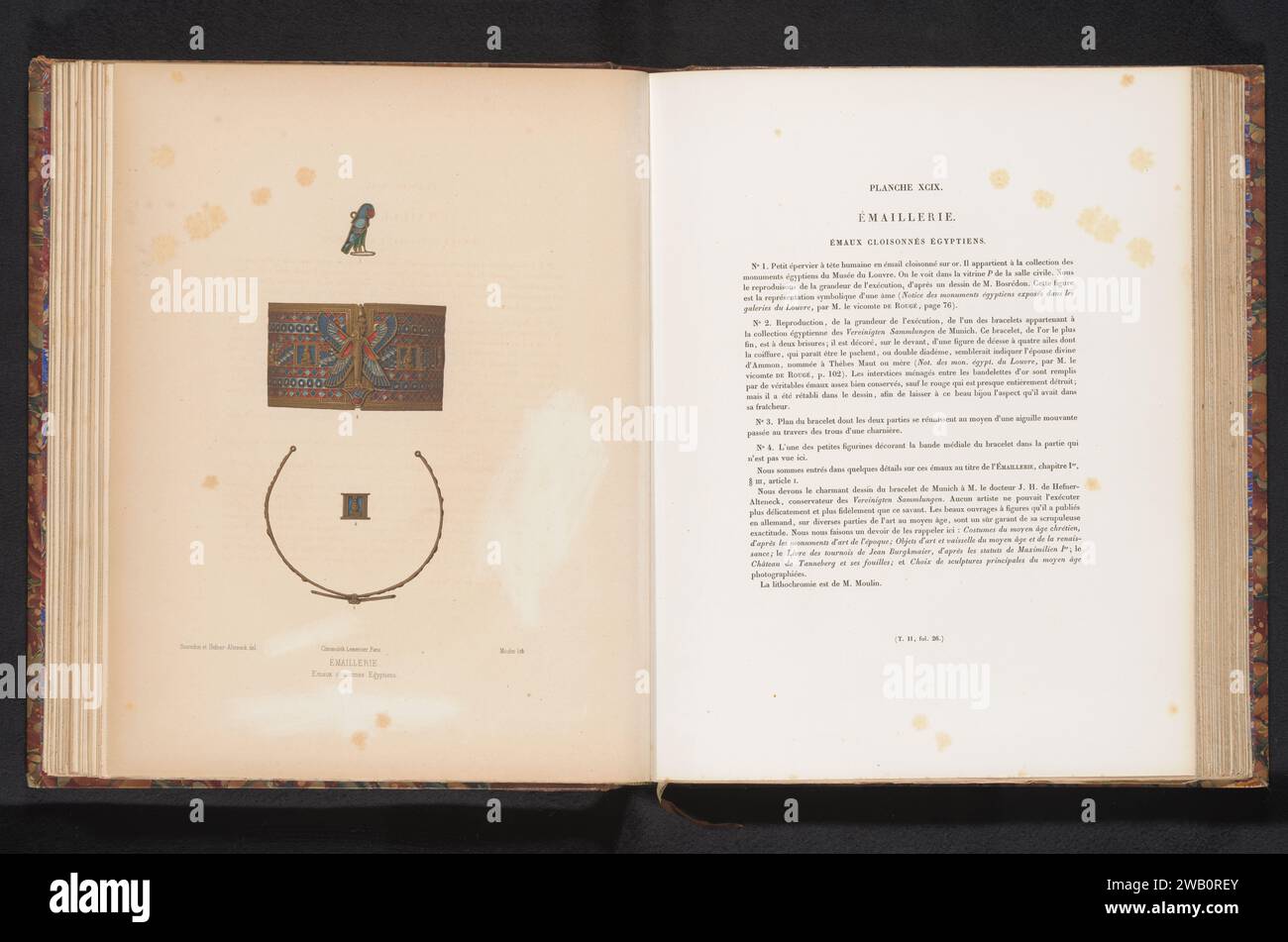 Reproduktion eines Designs mit vier Schmuckstücken aus Ägypten, Moulin, nach Bosredon et Hefner-Alteneck, um 1859 - in oder vor 1864 Druck Paris Papierschmuck, Juwelen Stockfoto