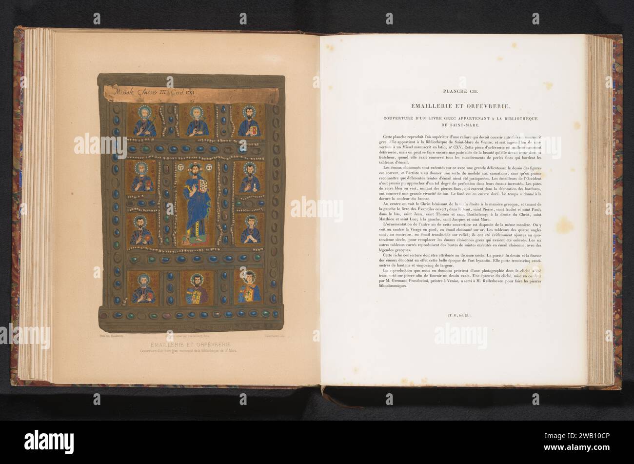 Reproduktion eines Covers einer griechischen Handschrift mit Christus und einigen Heiligen, Anonym, Franz Kellerhoven, um 1859 - in oder vor 1864 photomechanischer Druck Paris Papierfotolithographie Bucheinband, Einband. Christus. heilige Stockfoto