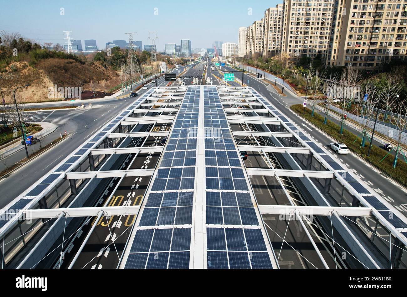 HANGZHOU, CHINA 8. JANUAR 2024 ein Luftbild zeigt den YunxiTunnel