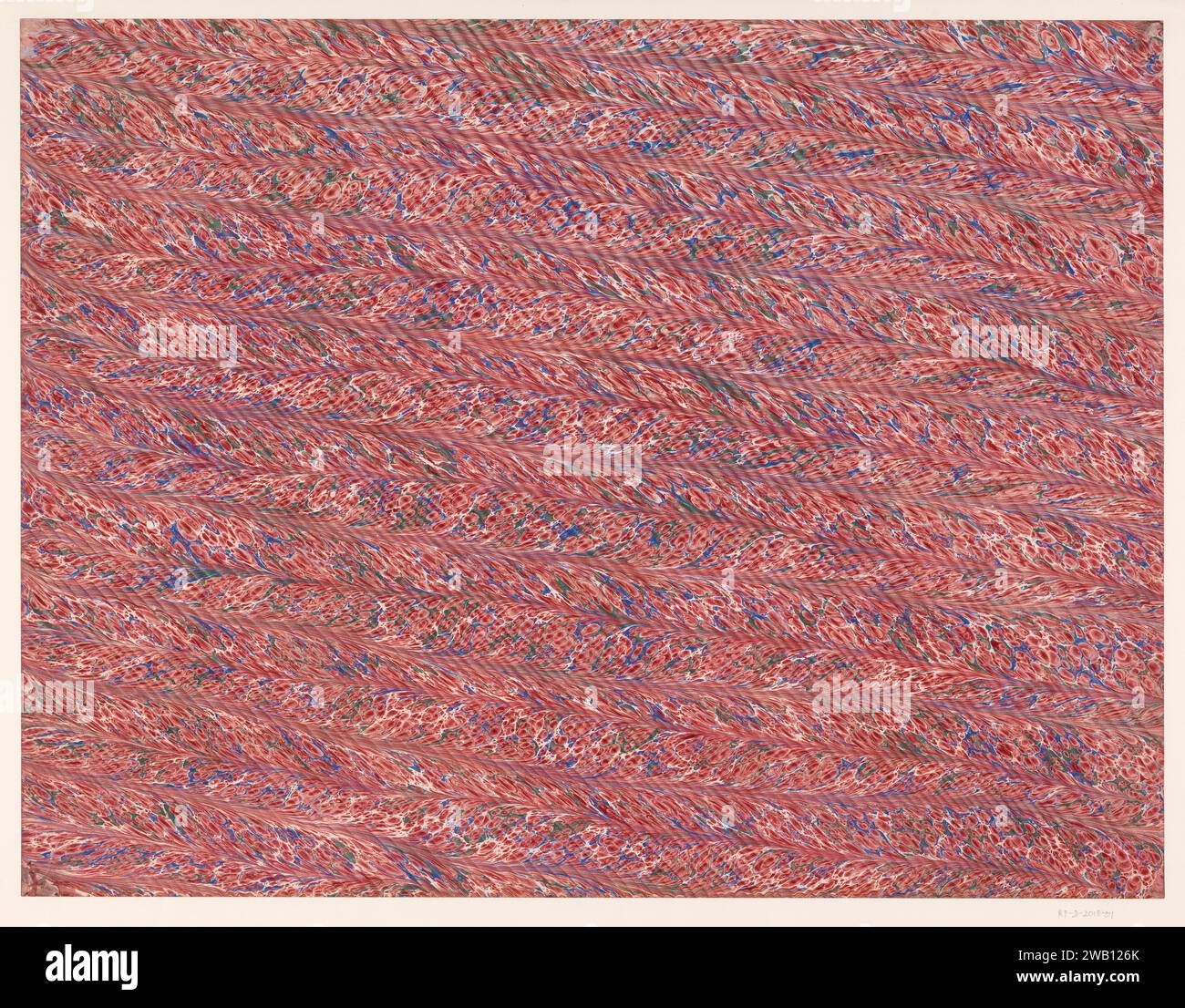 Gerader Schattenmarmor von Veerkammarmer in rot, blau und grün, anonym, 1900 - 2000 Marmor Papier Papier. Lack (Beschichtung). Lack (Beschichtung), gekämmtes Marmor-Papier/spanisches Marmor-Papier Stockfoto