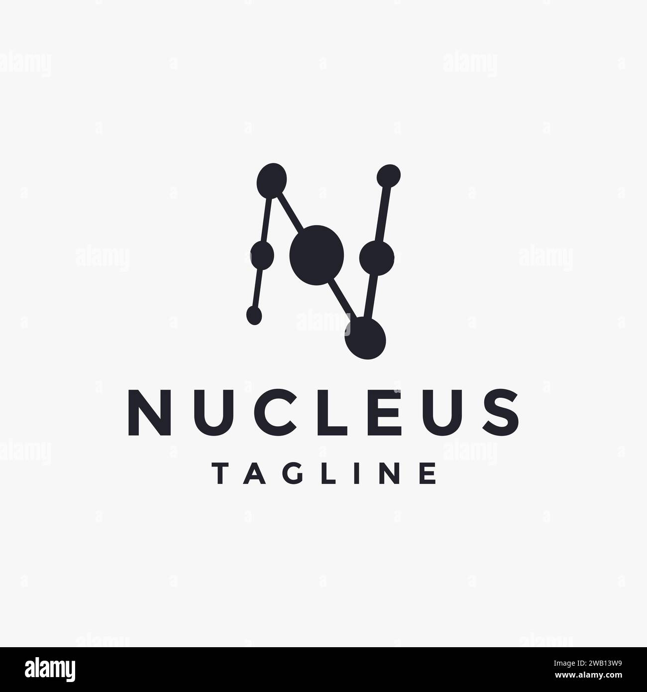 Buchstabe N für die Vektorvorlage des Nucleus-Logos auf weißem Hintergrund Stock Vektor