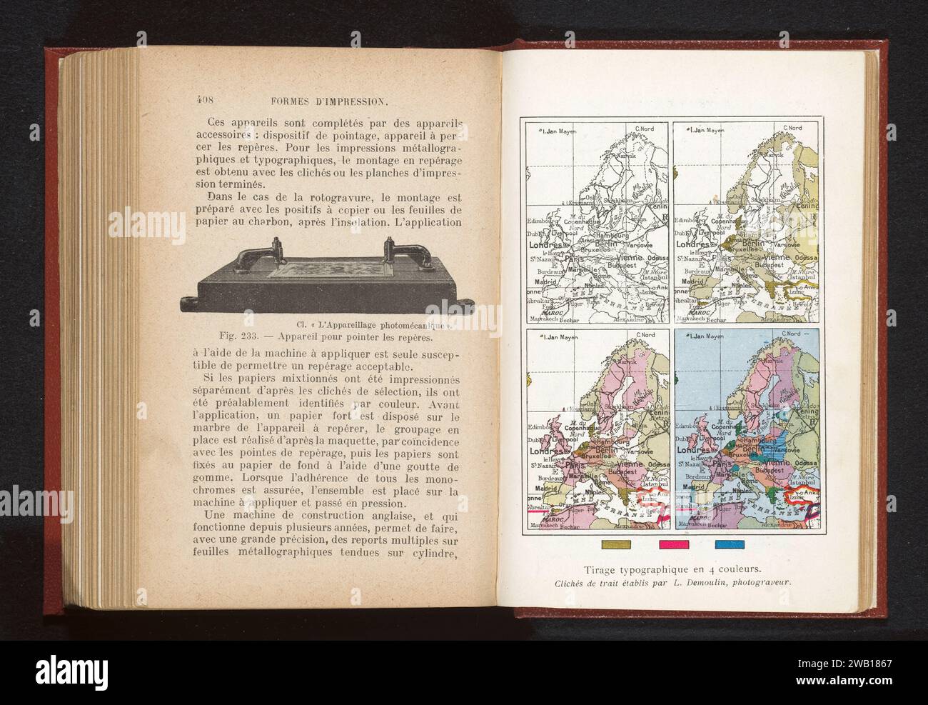 Vier Karten aus Nordeuropa, von Schwarzweiß bis Farbe, L. Demoulin, ca. 1922 - in oder vor 1932 photomechanischen gedruckten Papierkarten, Atlanten. Drucken, z. B.: Gravur, Ätzen, Lithografie Stockfoto