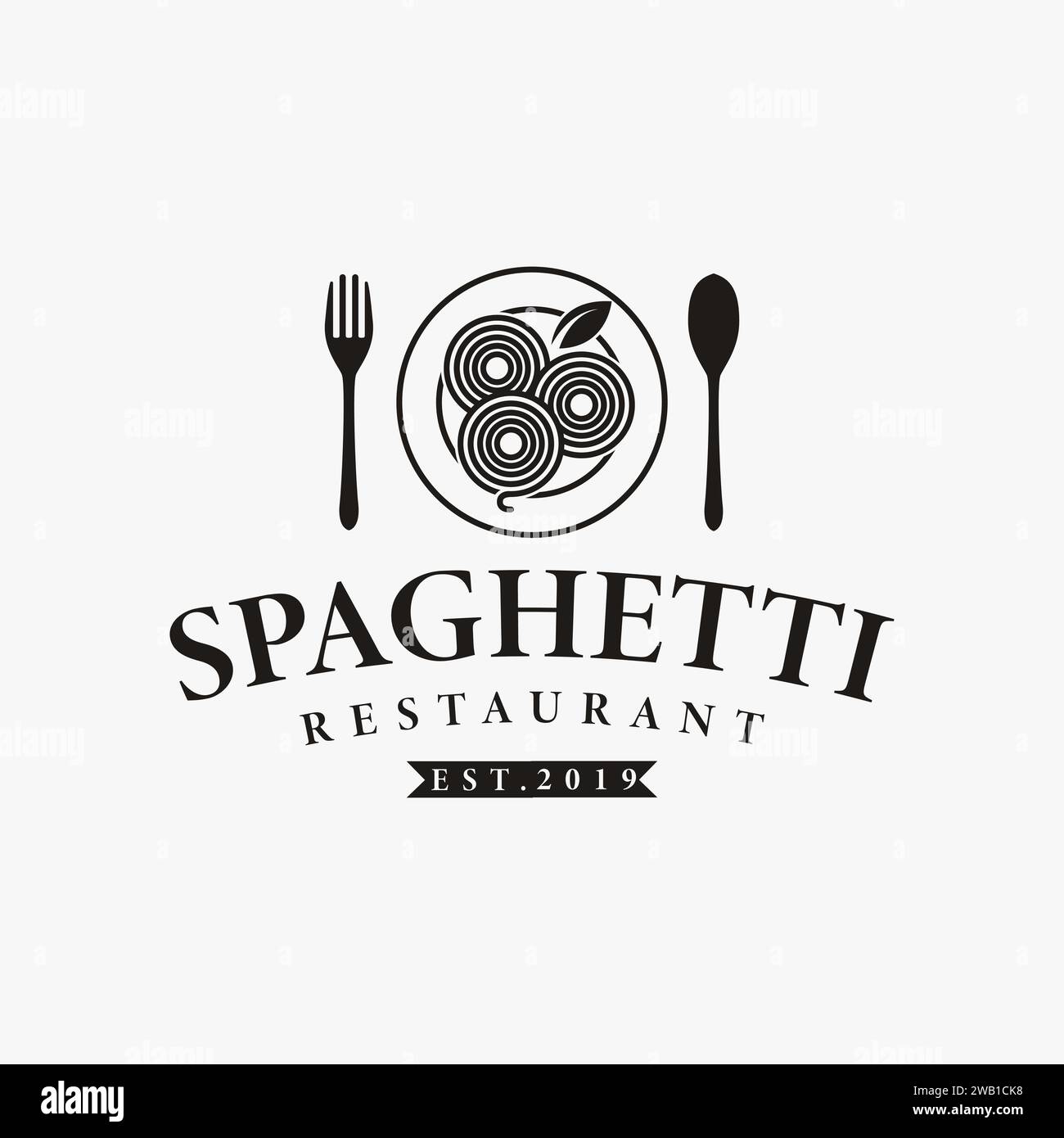 Vintage Hipster Retro Spaghetti Nudeln Logo Vektor Vorlage auf weißem Hintergrund Stock Vektor
