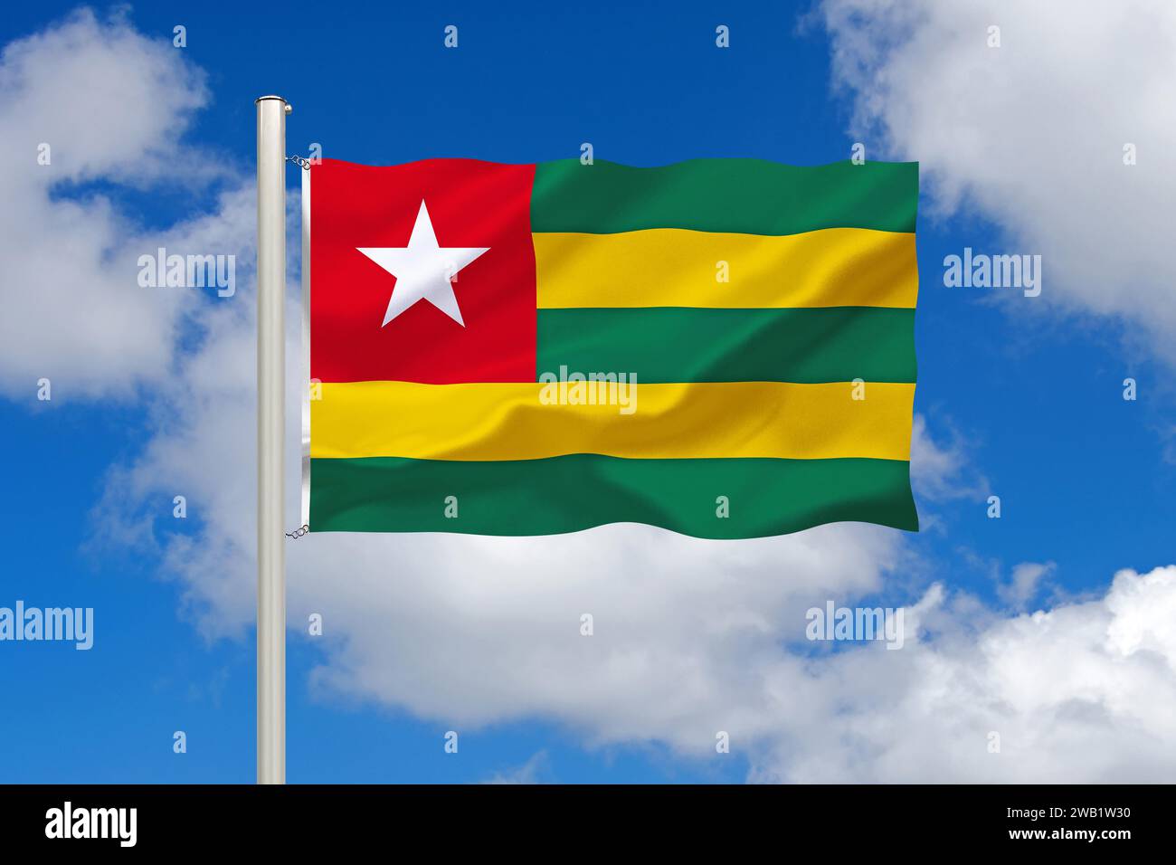 Die Flagge von Togo, Afrika, Westafrika, Studio Stockfoto