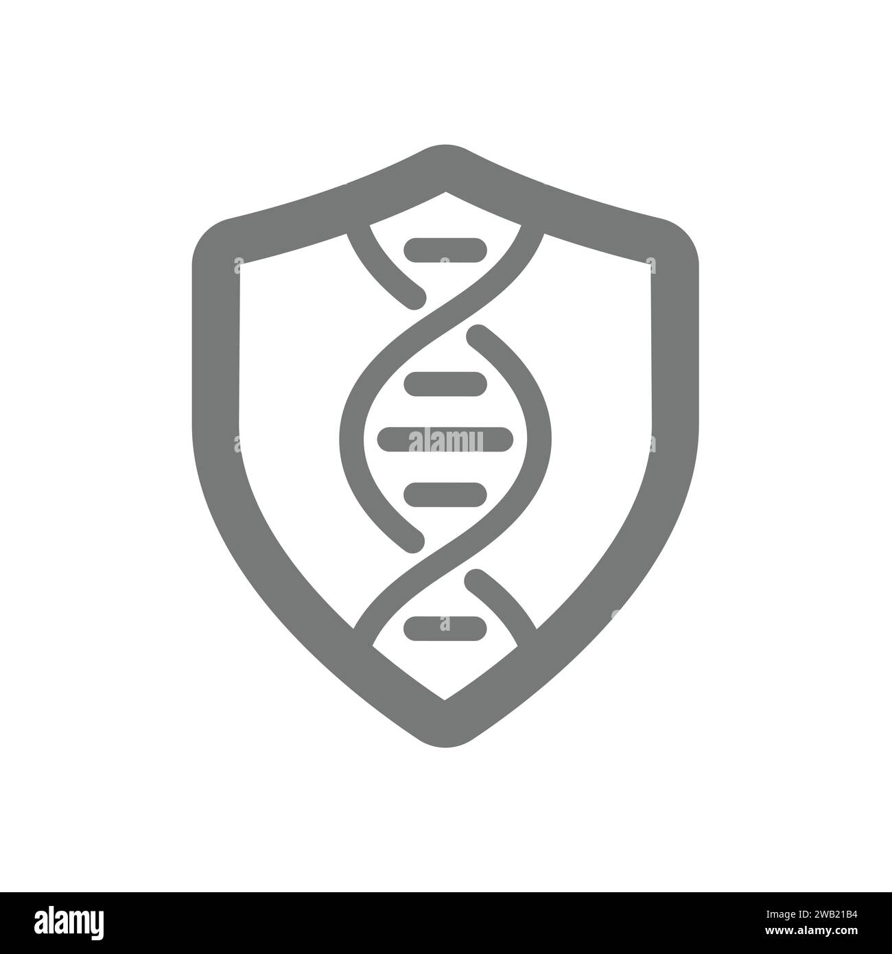 Symbol DNA und Schildvektor. Genomschutz, Gentechnik und Biotechnologiesymbol. Stock Vektor
