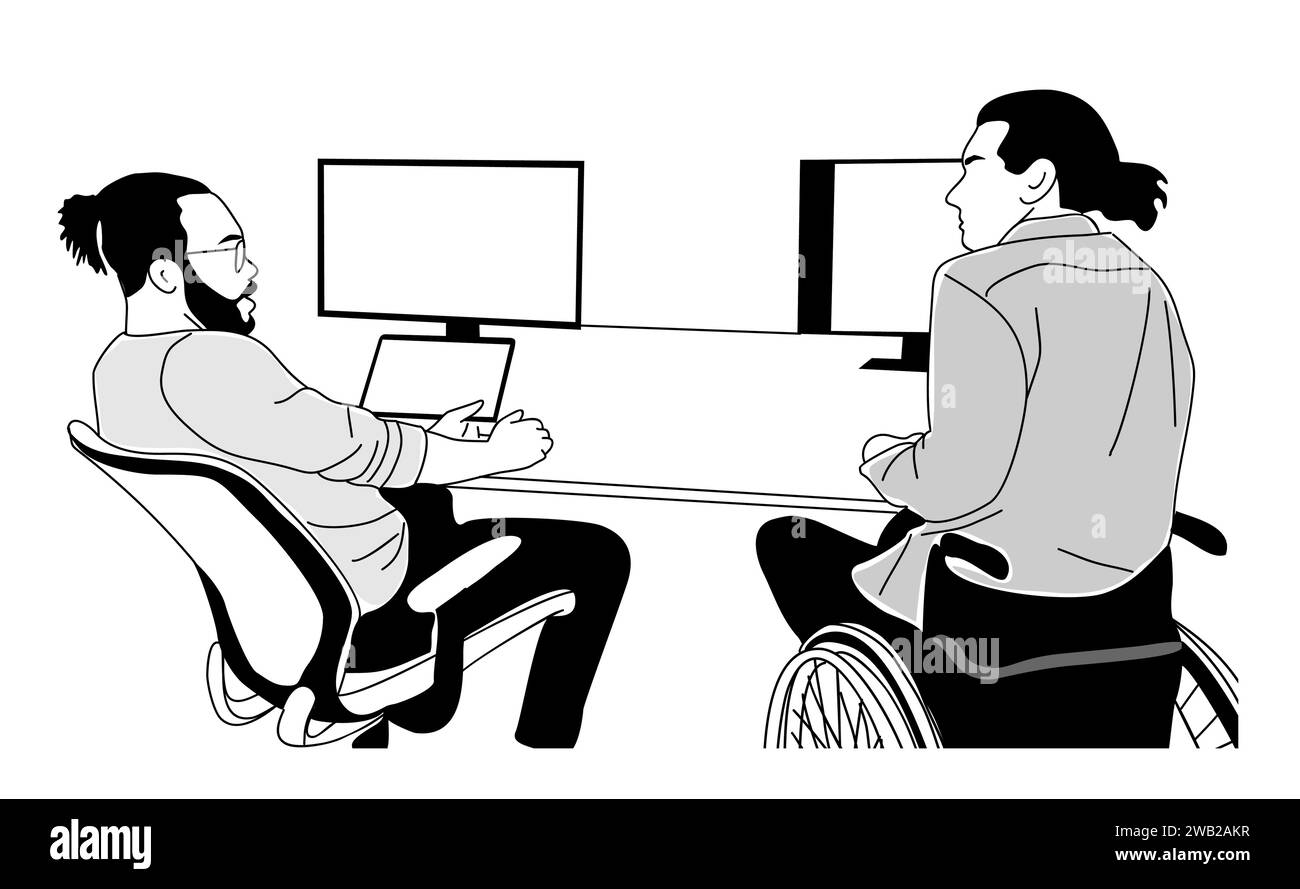 afroamerikaner und behinderte Männer arbeiten zusammen Stock Vektor