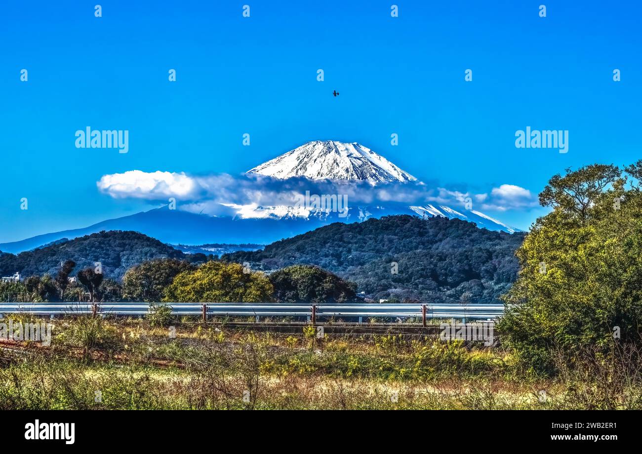Farbenfrohe Mount Fuji Flugzeugstraße Hiratsuka Kanagawa Japan Stockfoto