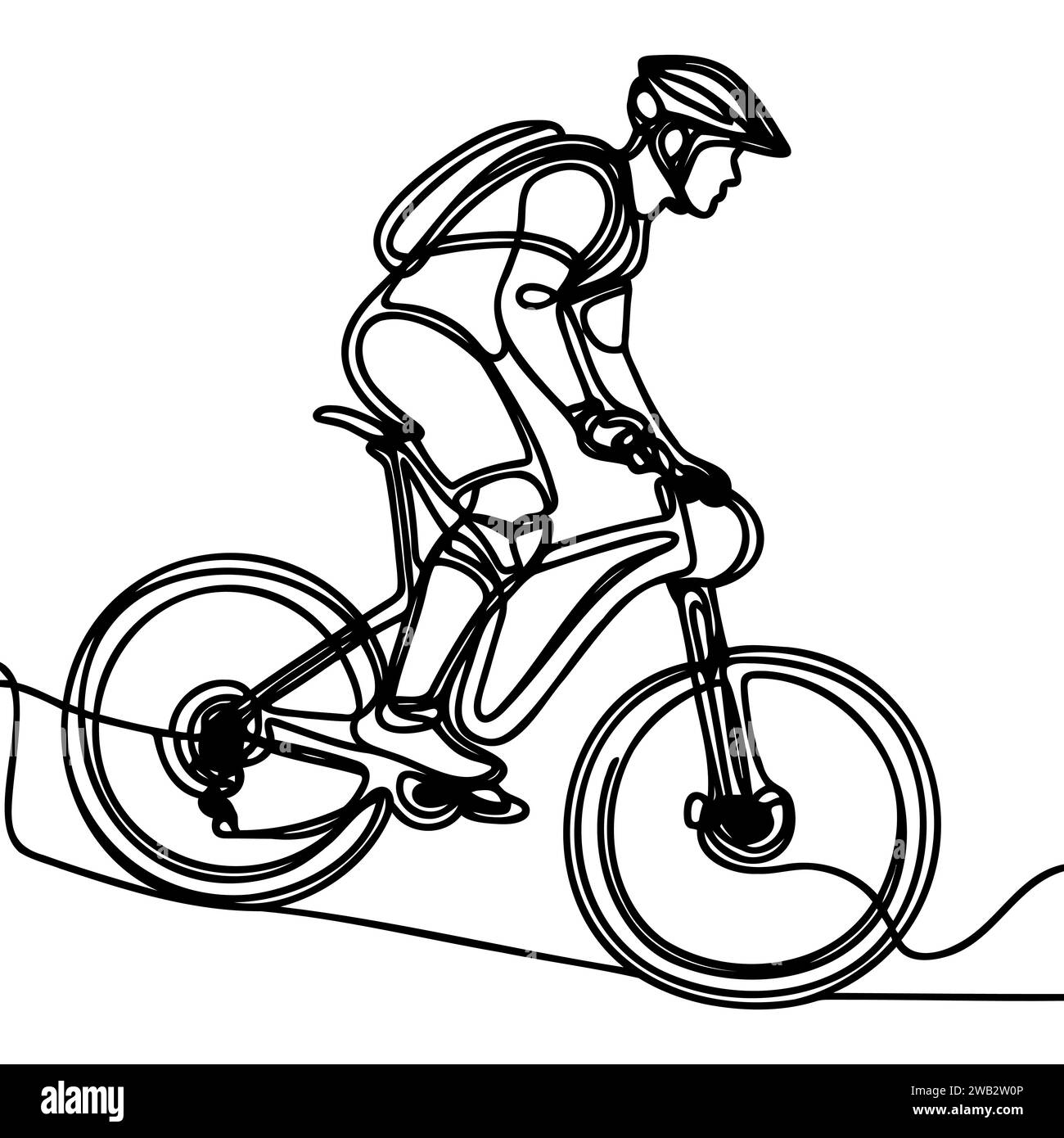 Eine Linienzeichnung von einem Kerl auf dem Fahrrad. Vektorabbildung. Stock Vektor