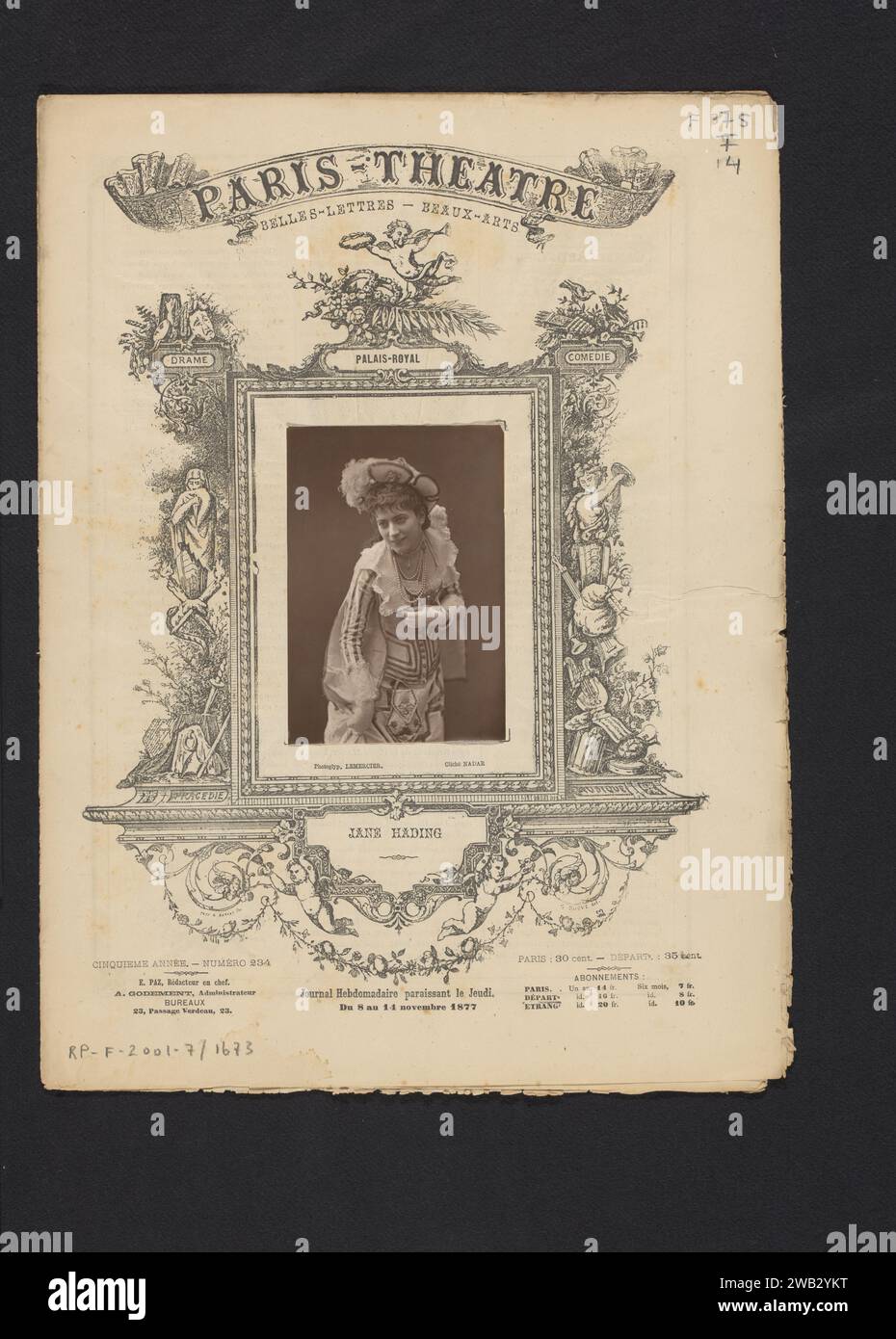 Portret van Jane Hading, Félix Nadar, ca. 1872 - in oder vor 1877 photomechanischer Druck Paris Paper Historical Persons - BB - Woman. Porträt des Schauspielers, der Schauspielerin Stockfoto