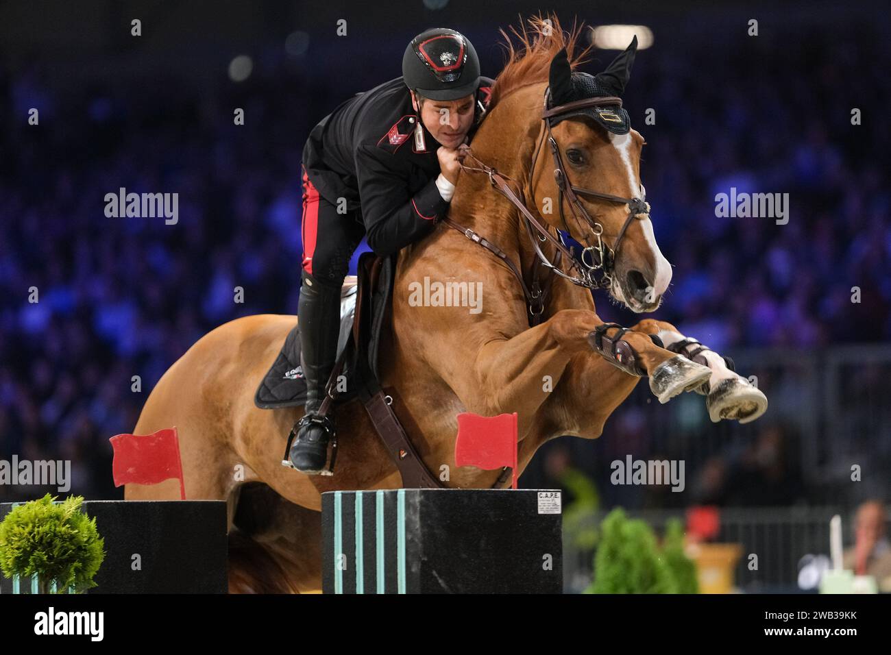 Emanuele Gaudiano im Einsatz beim CSI5* - W Longines FEI World Cup Wettbewerb, der von der Scuderia 1918 präsentiert wird - Verona springt beim 125. Fieracavalli Stockfoto