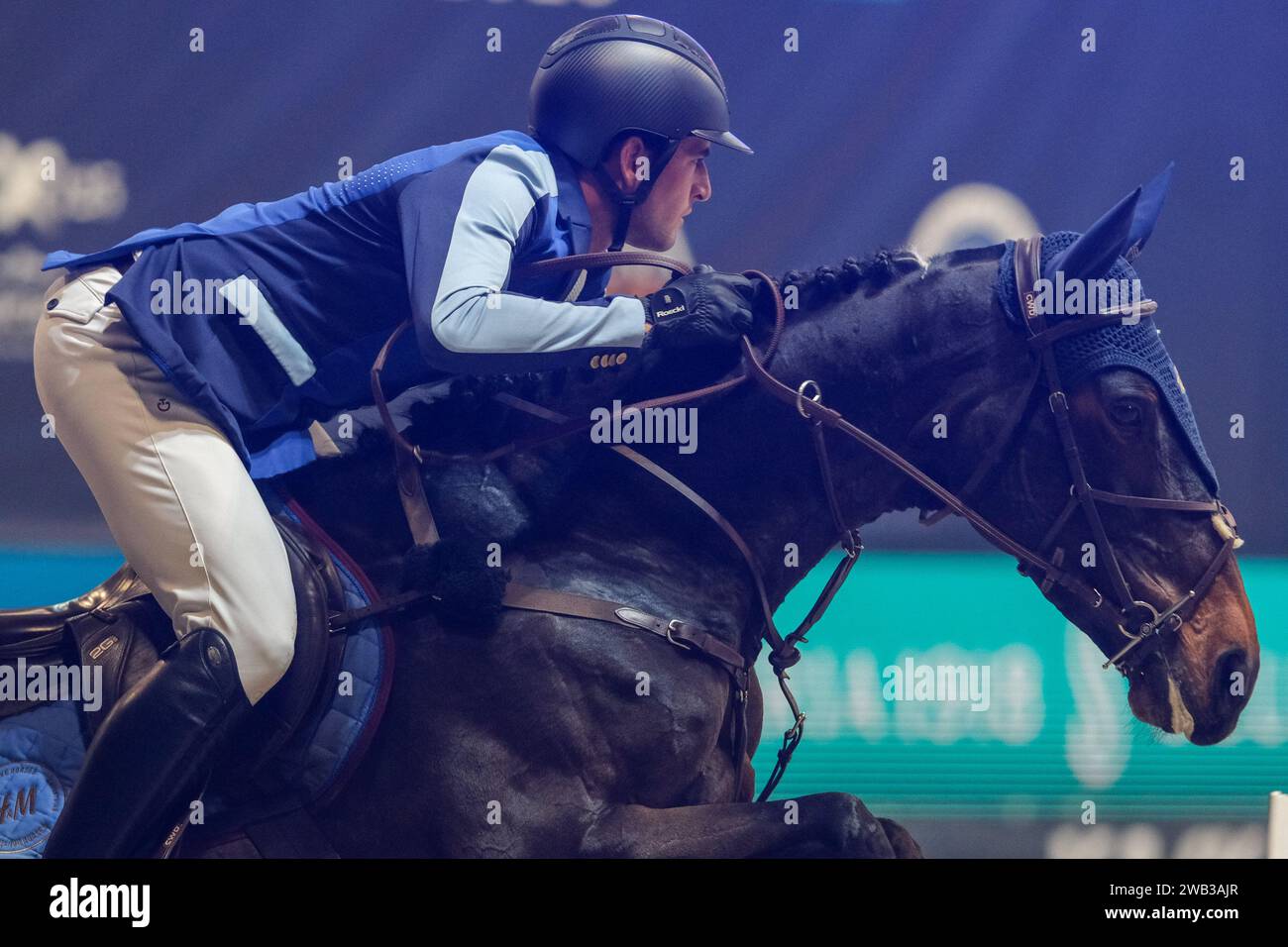 Nicola Philippaerts in Aktion während des CSI5* - W Longines FEI World Cup Wettbewerbs präsentiert von Scuderia 1918 - Verona springt auf dem 125. Fieracavall Stockfoto