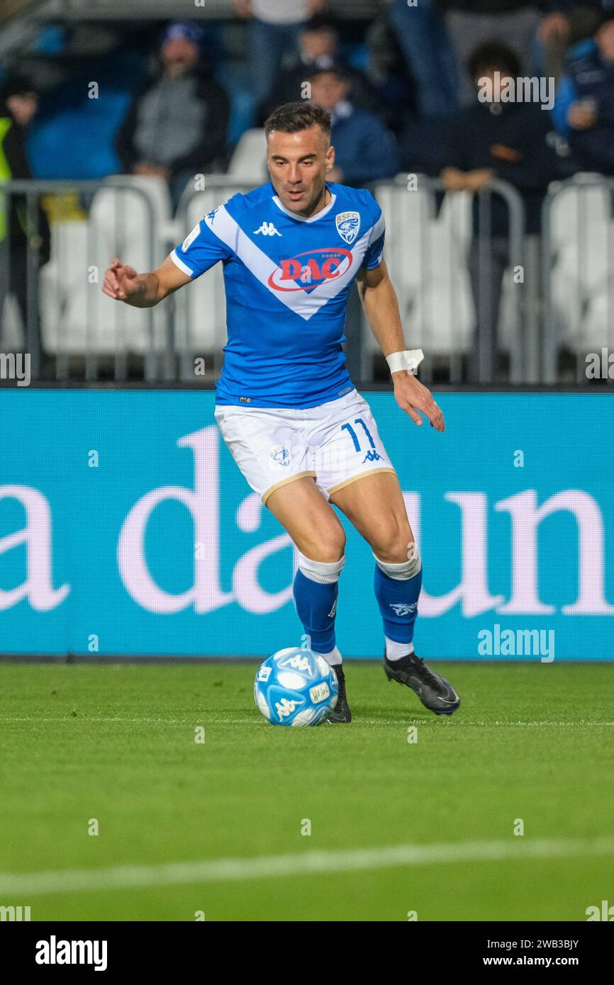 Gabriele Moncini von Brescia Calcio FC während des italienischen Fußballspiels der Serie B zwischen Brescia Calcio und SSC Bari im Mario Rigamonti Stad Stockfoto