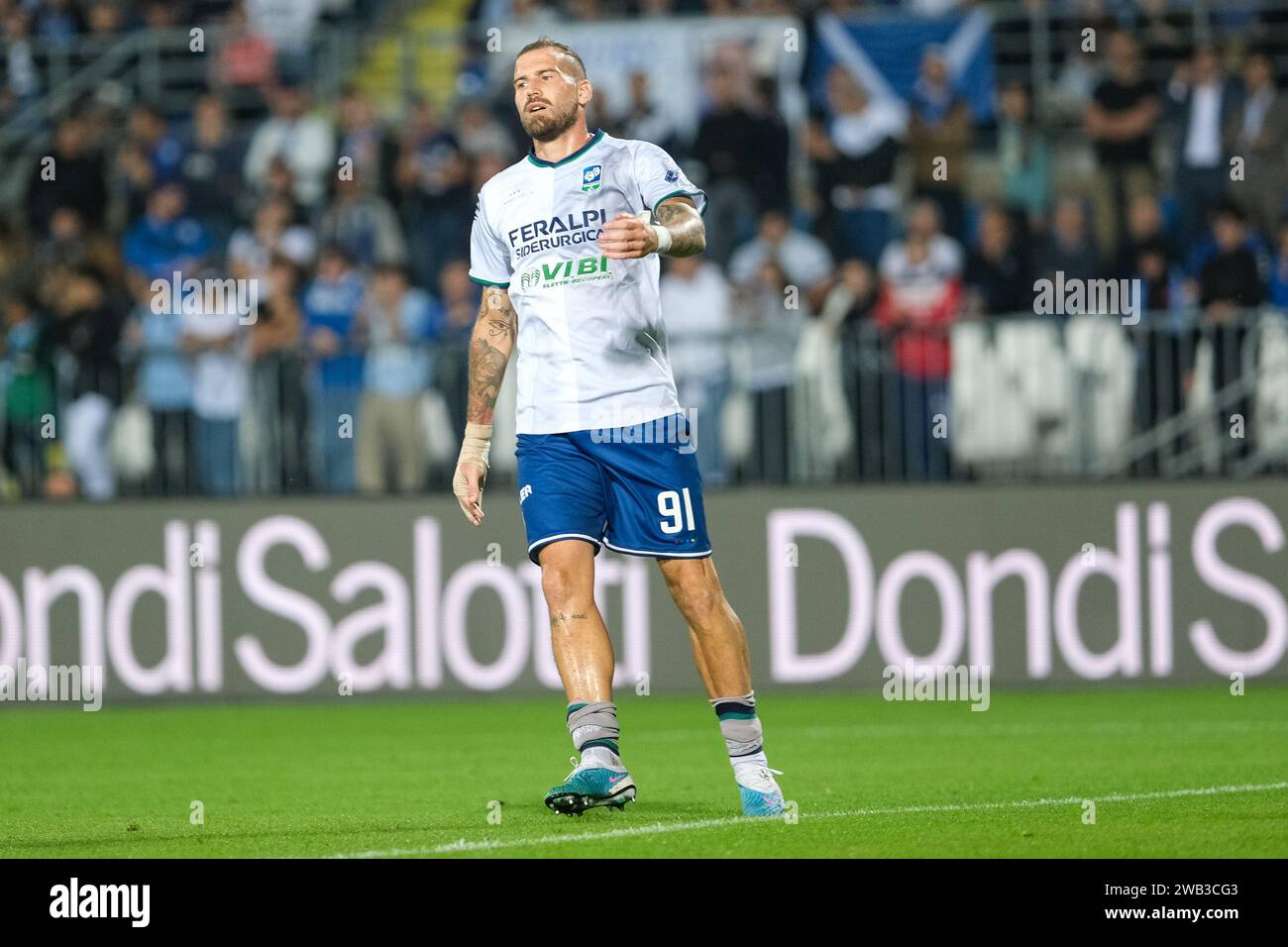 Enttäuschung von Andrea La Mantia von Feralpisal˜ während des italienischen Fußballspiels der Serie B zwischen Brescia Calcio und Feralpisal˜ in Mario Stockfoto