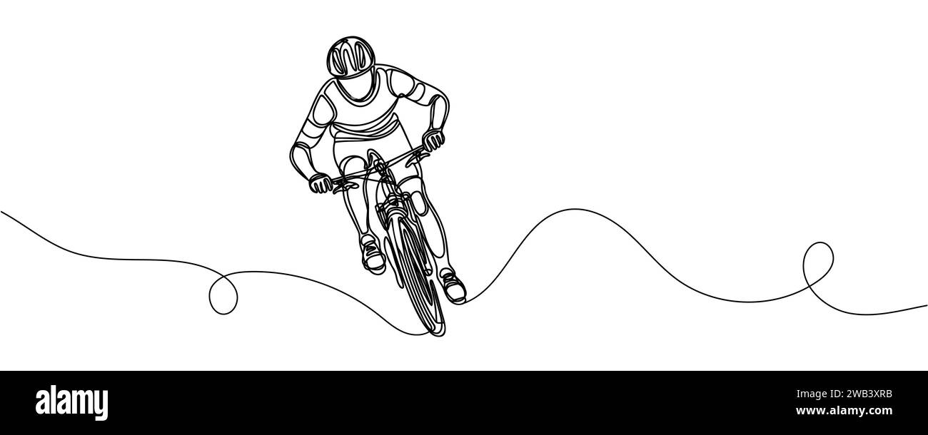 Eine Linienzeichnung von einem Kerl auf dem Fahrrad. Vektorabbildung. Stock Vektor