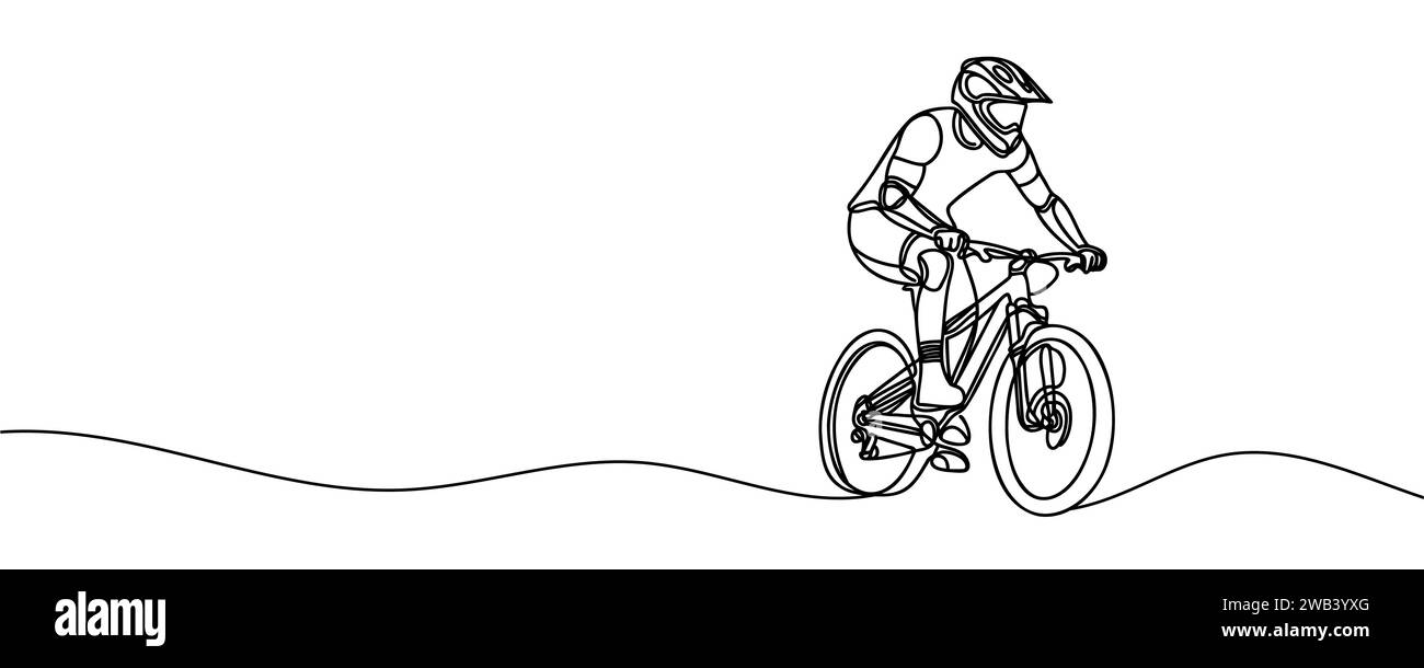 Eine Linienzeichnung von einem Kerl auf dem Fahrrad. Vektorabbildung. Stock Vektor