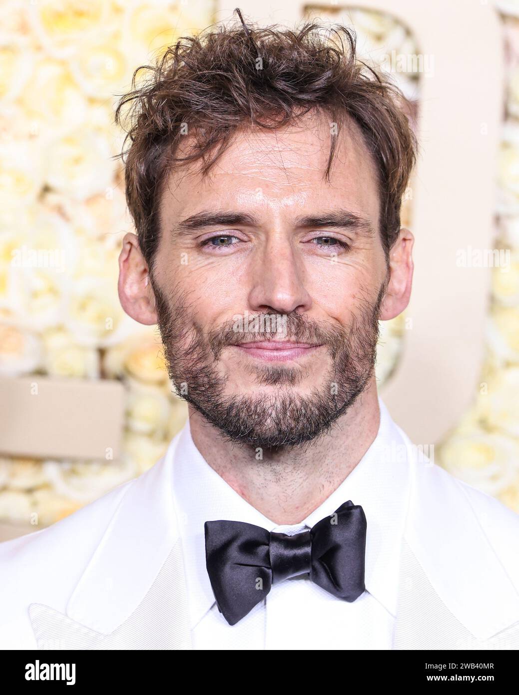 Beverly Hills, Usa. Januar 2024. BEVERLY HILLS, LOS ANGELES, KALIFORNIEN, USA - JANUAR 07: Sam Claflin kommt zu den 81. Jährlichen Golden Globe Awards, die am 7. Januar 2024 im Beverly Hilton Hotel in Beverly Hills, Los Angeles, Kalifornien, USA, stattfinden. (Foto: Xavier Collin/Image Press Agency) Credit: Image Press Agency/Alamy Live News Stockfoto