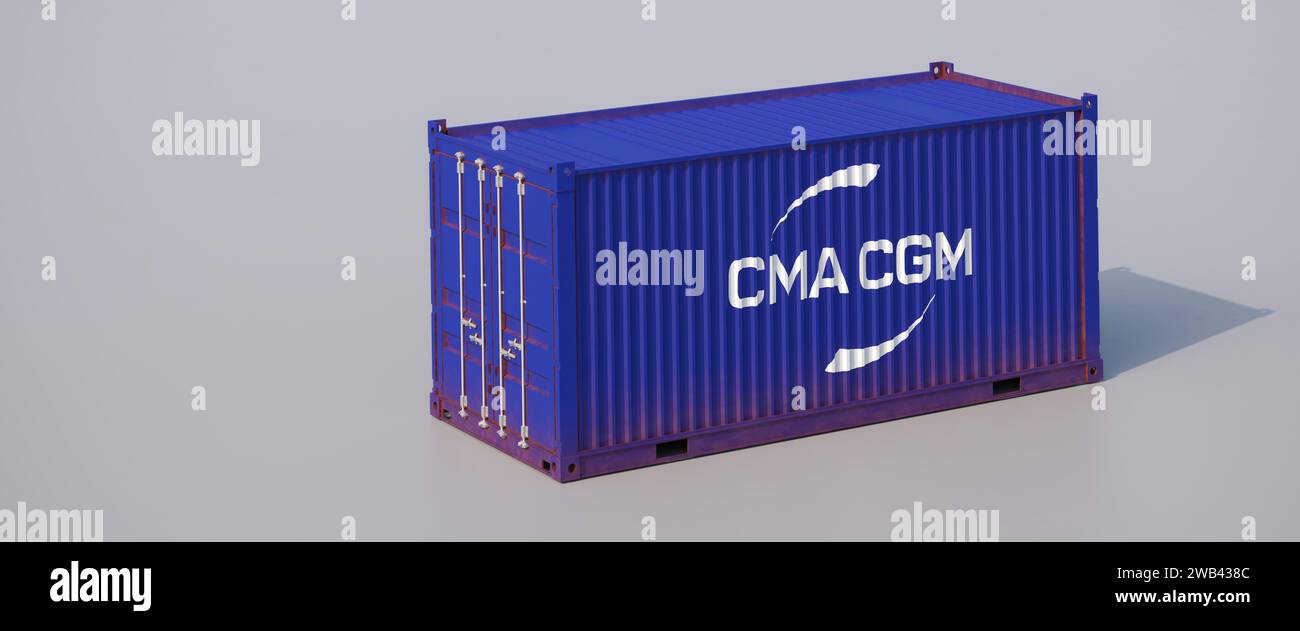 Container eines der fünf größten Containerreedereien: CMA CGM Group of France Stockfoto