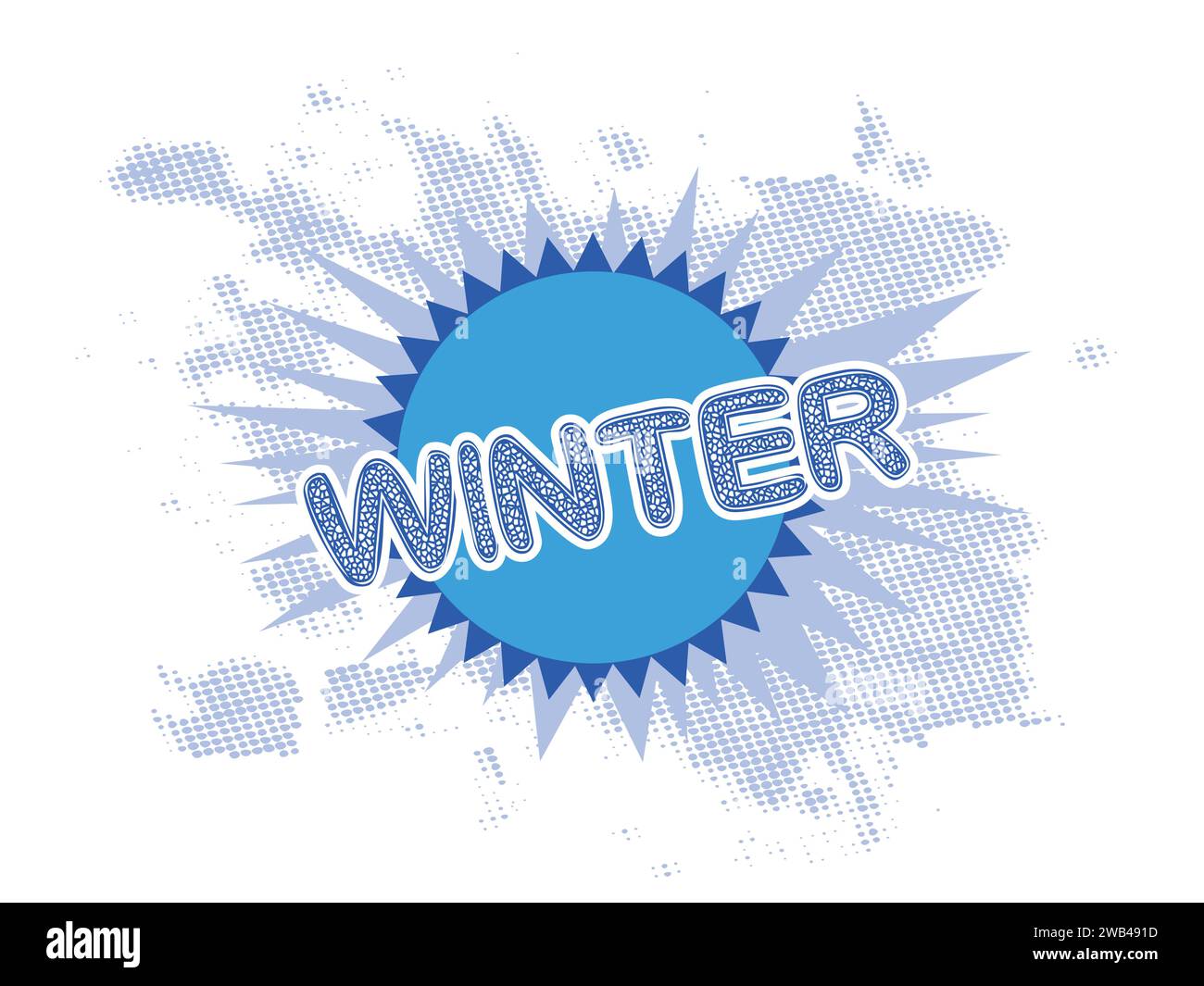 Eine Wintersonne spritzt mit dem Text Winter auf einem weißen Hintergrund Stock Vektor