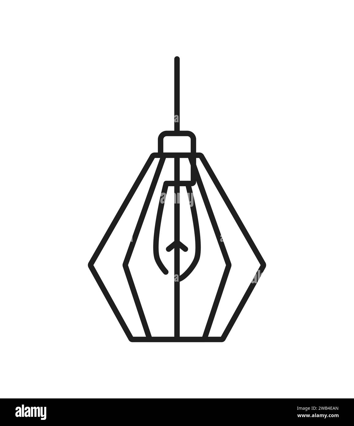 Hängeleuchte oder Deckenleuchte Liniensymbol für Beleuchtungskörper im Umrissvektor. Hängeleuchte mit Glühbirne und Lampenschirm aus Metalldrahtrahmen, Innenarchitektur und Hausbeleuchtung Stock Vektor