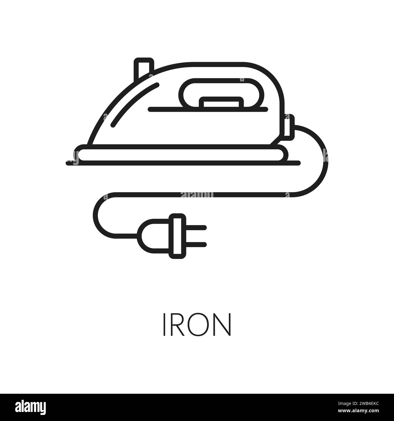 Bügeleisen mit flachem Symbol, Haushaltsgerät für Website oder mobile App. Vektor-Bügelservice im Hotel, Umrissbügler mit Stecker Stock Vektor