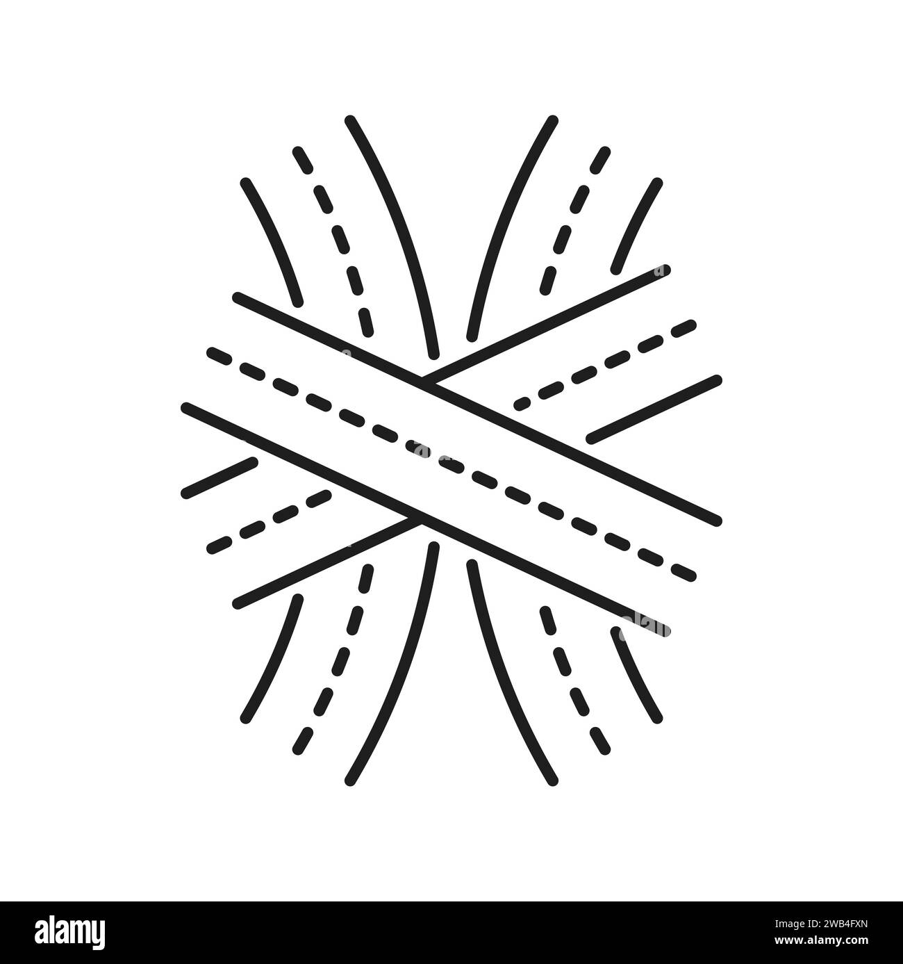 Autobahnkreuzlinie Symbol der Kreuzungsroute, Straßenverkehrsvektor-lineares Piktogramm. Verkehrsschild des Autobahnkreuzes oder Verkehrskreuzung der Verkehrsspur für das Stadtnavigationszeichen Stock Vektor