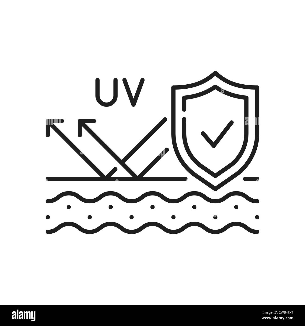 UV-Sonne UV-Schutz Symbol, LSF-Sonnencreme für Hautpflege, Vektorlinie Piktogramm. Lineares Symbol für LSF-Creme und UV-Block-Shield für Hautpflege, Sonnenschutzmittel oder Sonnenschutz-Kosmetikprodukte Stock Vektor