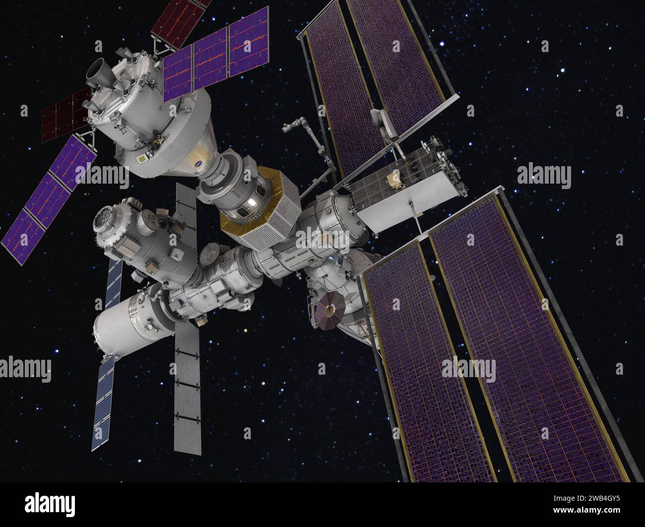 Die Gateway-Raumstation wird die erste Weltraumstation der Menschheit um den Mond sein, als wichtiger Bestandteil der Artemis-Missionen, um Menschen in die zurückzubringen Stockfoto