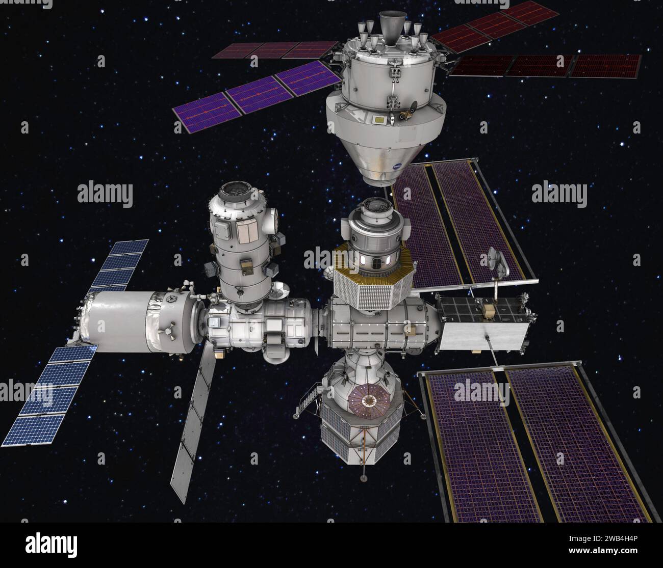 Die Gateway-Raumstation wird die erste Weltraumstation der Menschheit um den Mond sein, als wichtiger Bestandteil der Artemis-Missionen, um Menschen in die zurückzubringen Stockfoto
