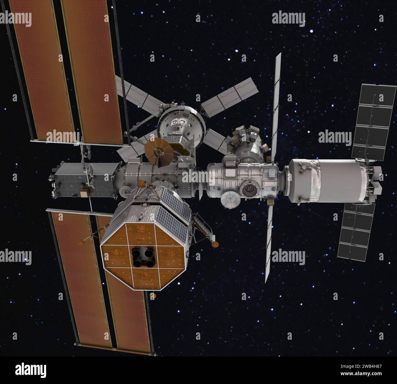 Die Gateway-Raumstation wird die erste Weltraumstation der Menschheit um den Mond sein, als wichtiger Bestandteil der Artemis-Missionen, um Menschen in die zurückzubringen Stockfoto