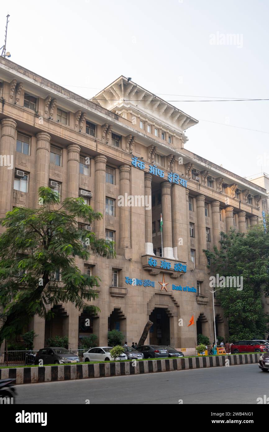 Mumbai, Maharashtra, Indien, 1. Januar 2024, Eine Fassade der Bank of India in Mumbai, nur Editorial. Stockfoto