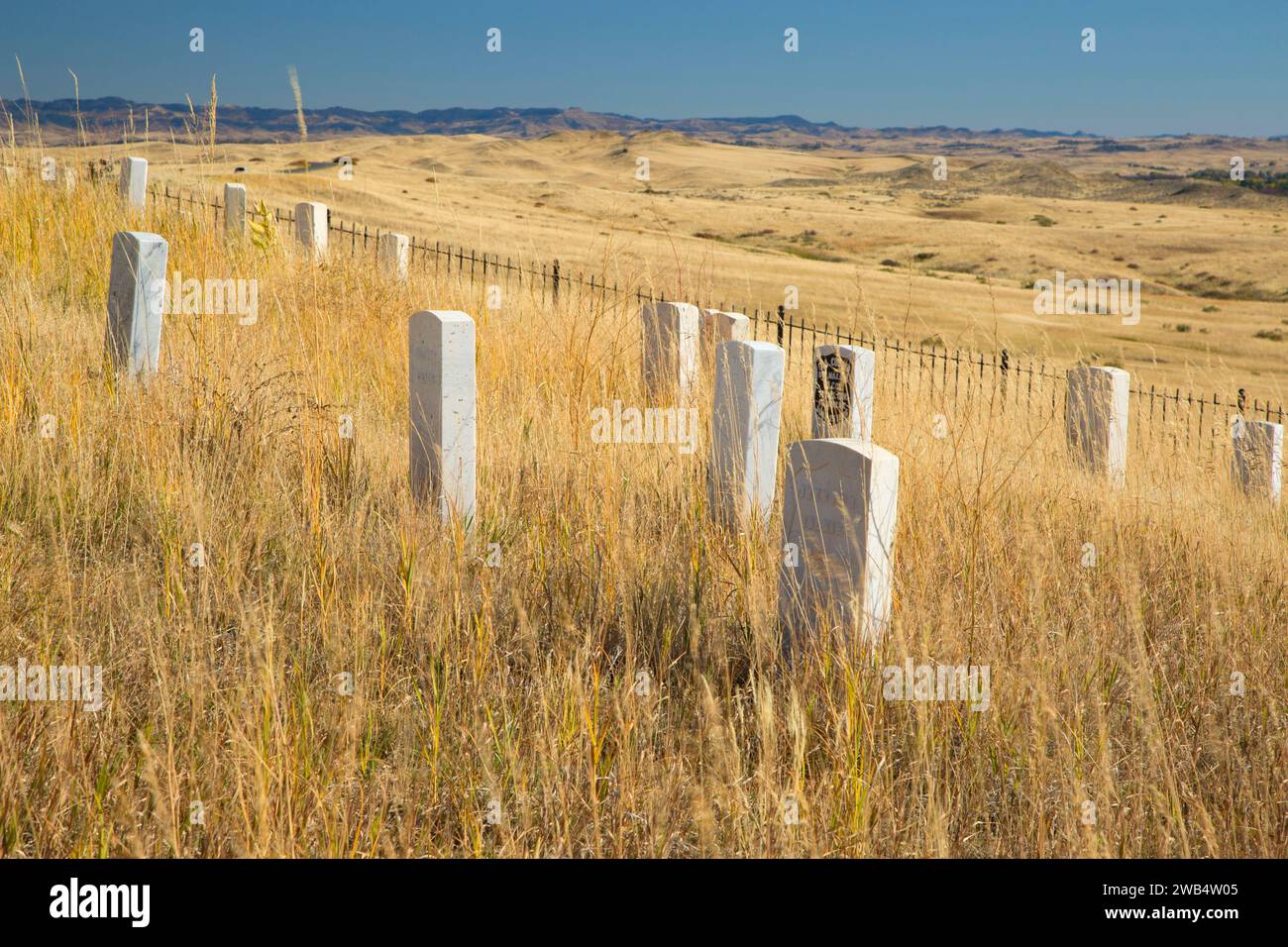 Us-Soldat Grabstein Markierungen am letzten Stand Hill, Little Bighorn Battlefield National Monument, Montana Stockfoto