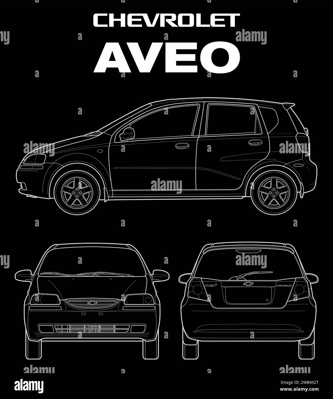 2007 Chevrolet Aveo Auto-Blueprint Stock Vektor
