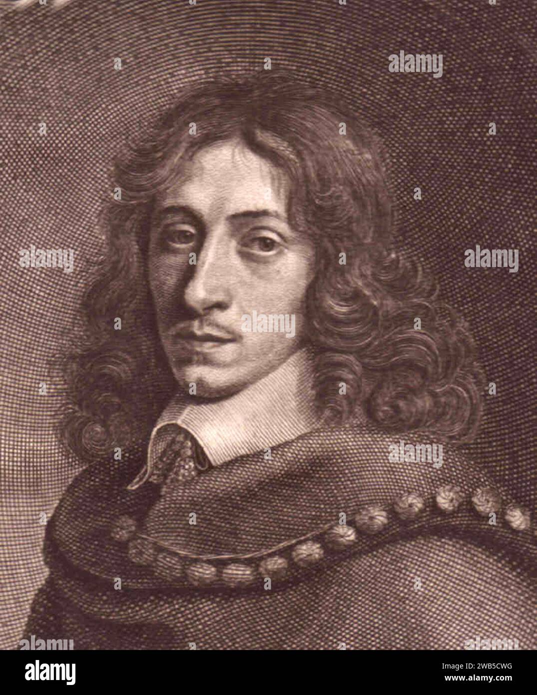 John Evelyn (1620–1706) englischer Schriftsteller und Diarist. Detail des gravierten Porträts von Evelyn von Robert Nanteuil, 1650 Stockfoto