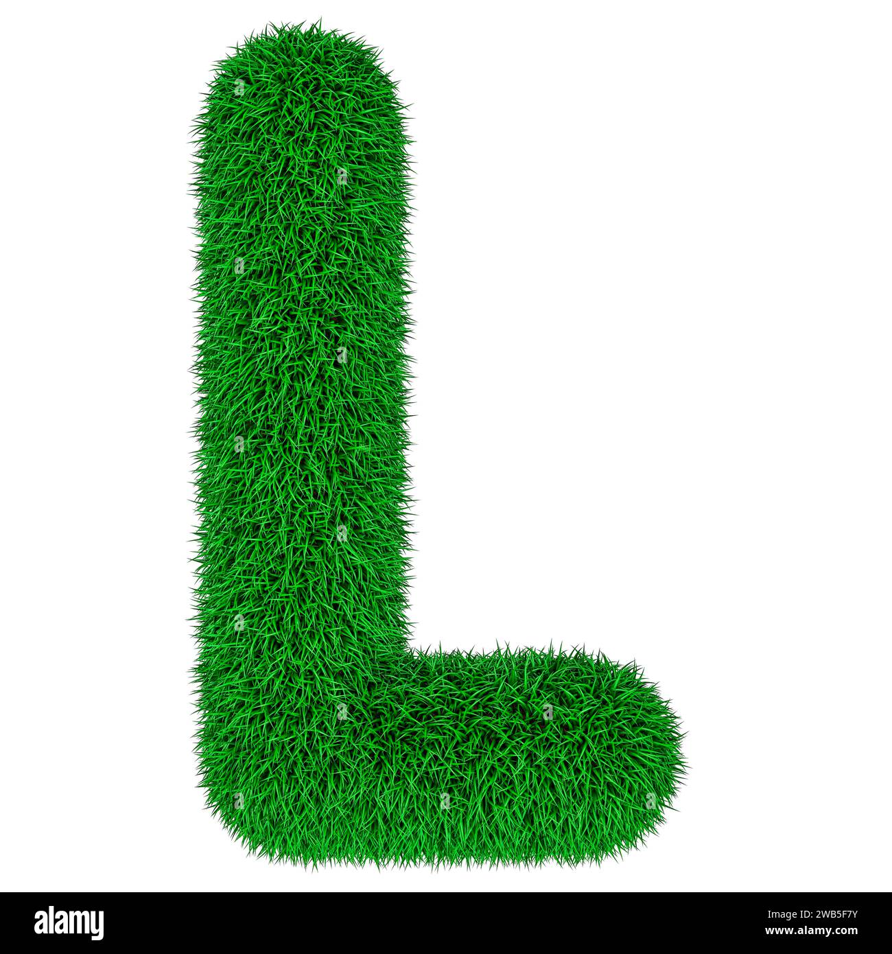 Grüner Grasbuchstabe L, 3D-Rendering isoliert auf weißem Hintergrund Stockfoto